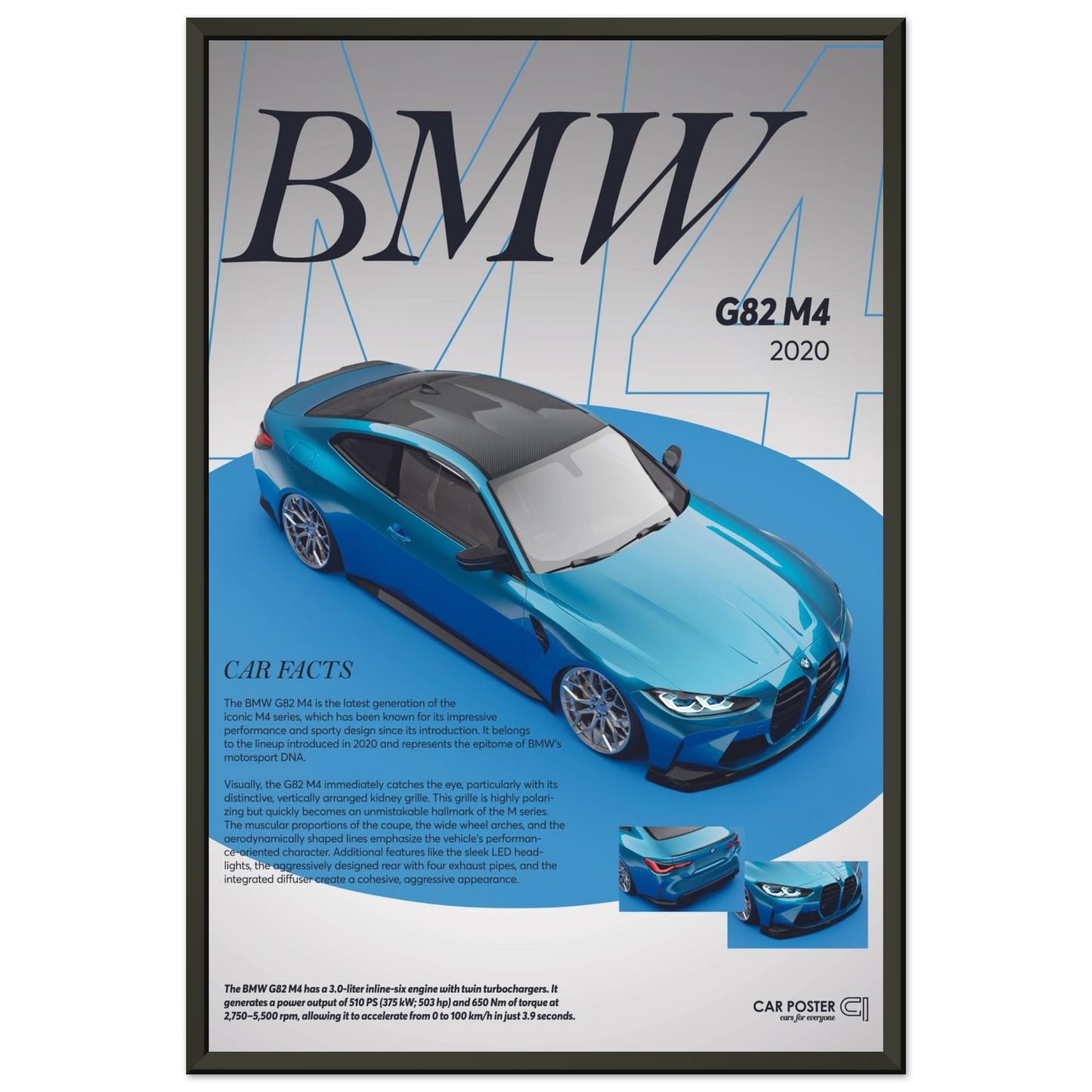 Framed Car Poster - BMW G82 M4 - Blue