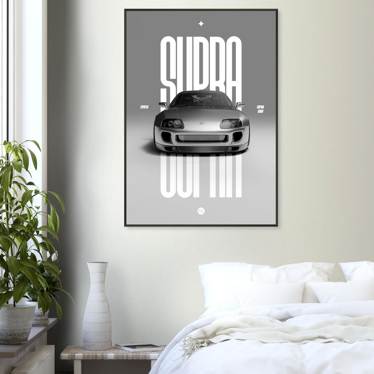 Framed Car Poster - Toyota Supra MK4 - Silver