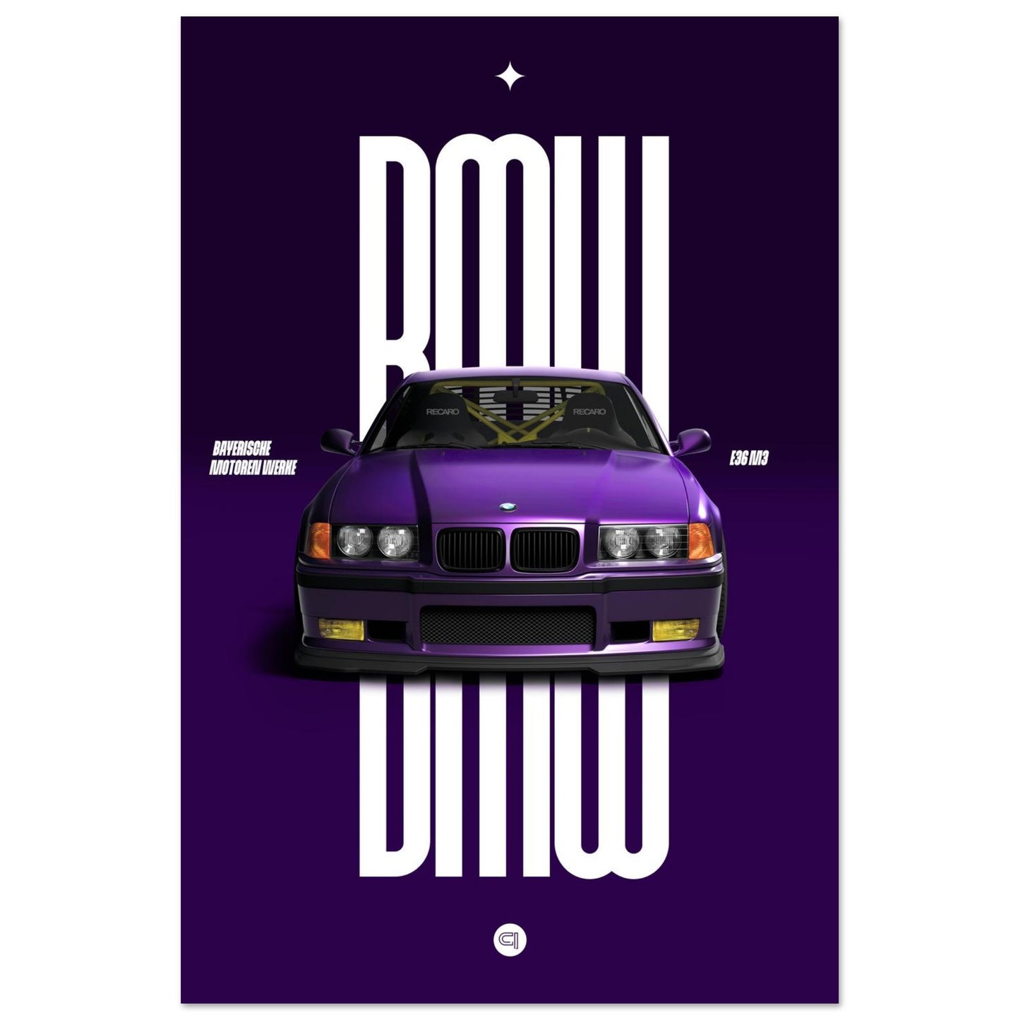 Car Poster - BMW E36 - Purple