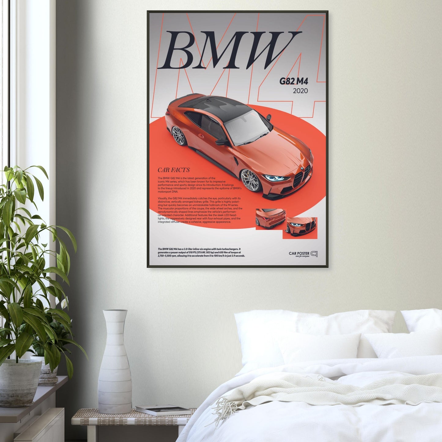Framed Car Poster - BMW G82 M4 - Orange