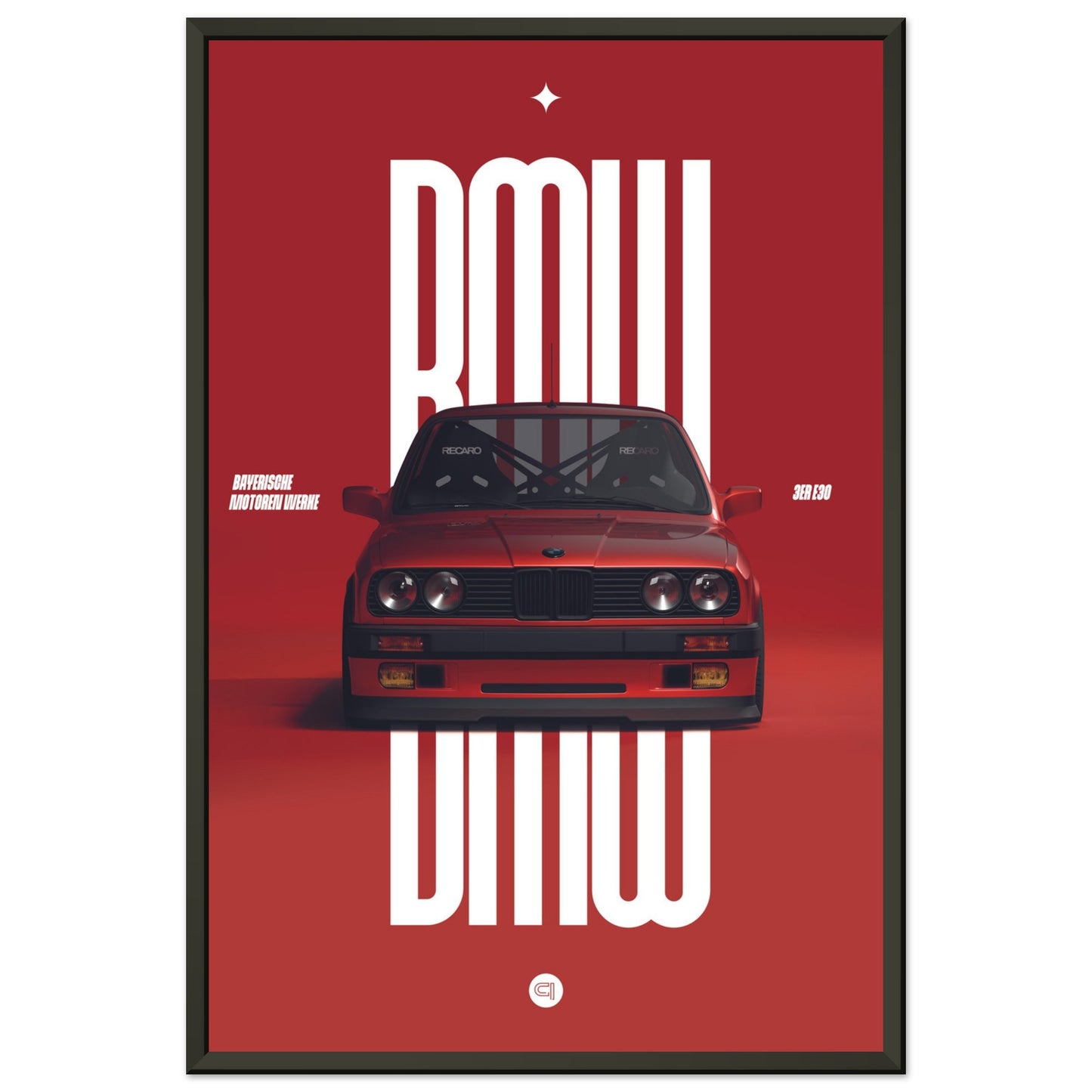 Framed Car Poster - BMW E30 - Red