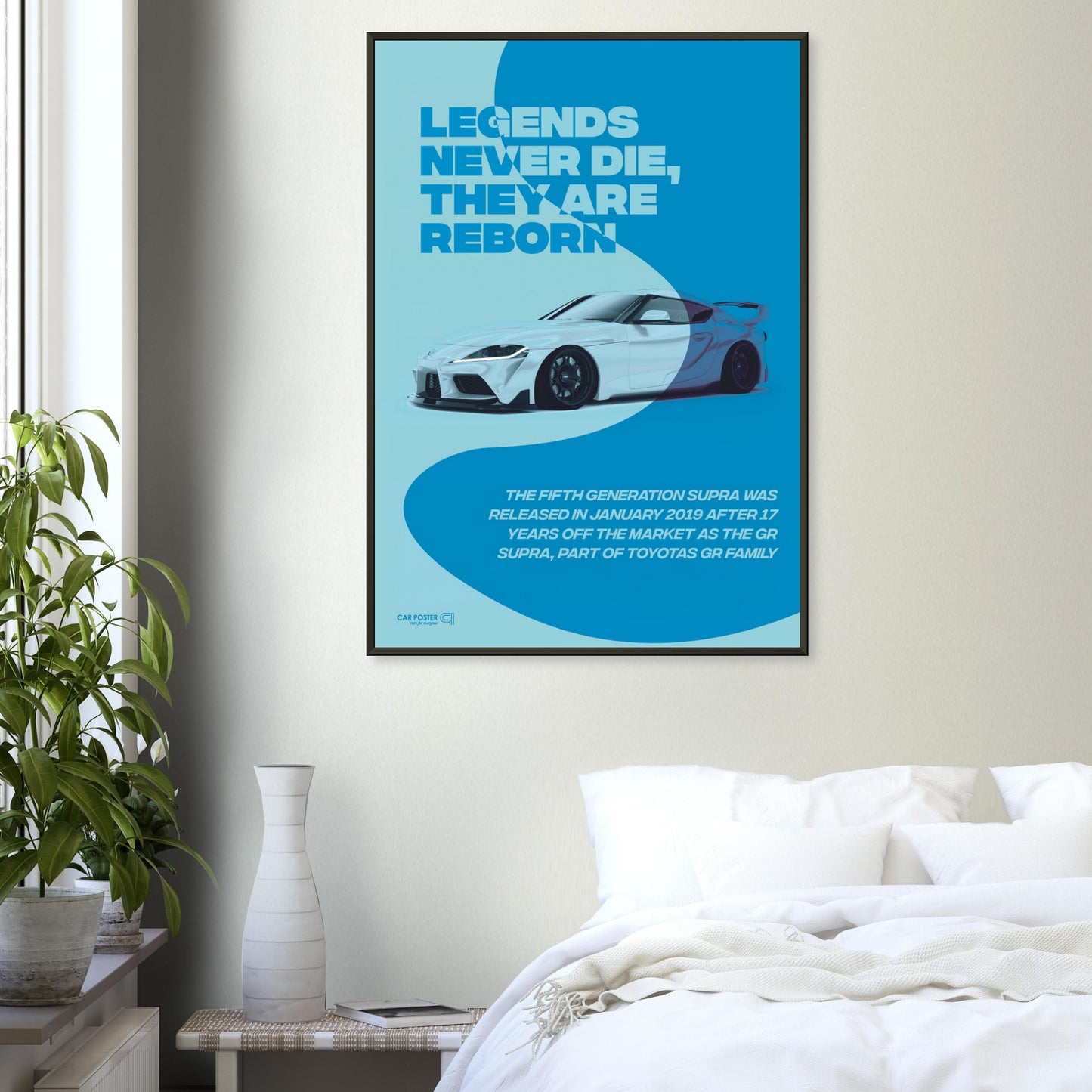 Framed Car Poster - Toyota GR Supra Legend - Blue