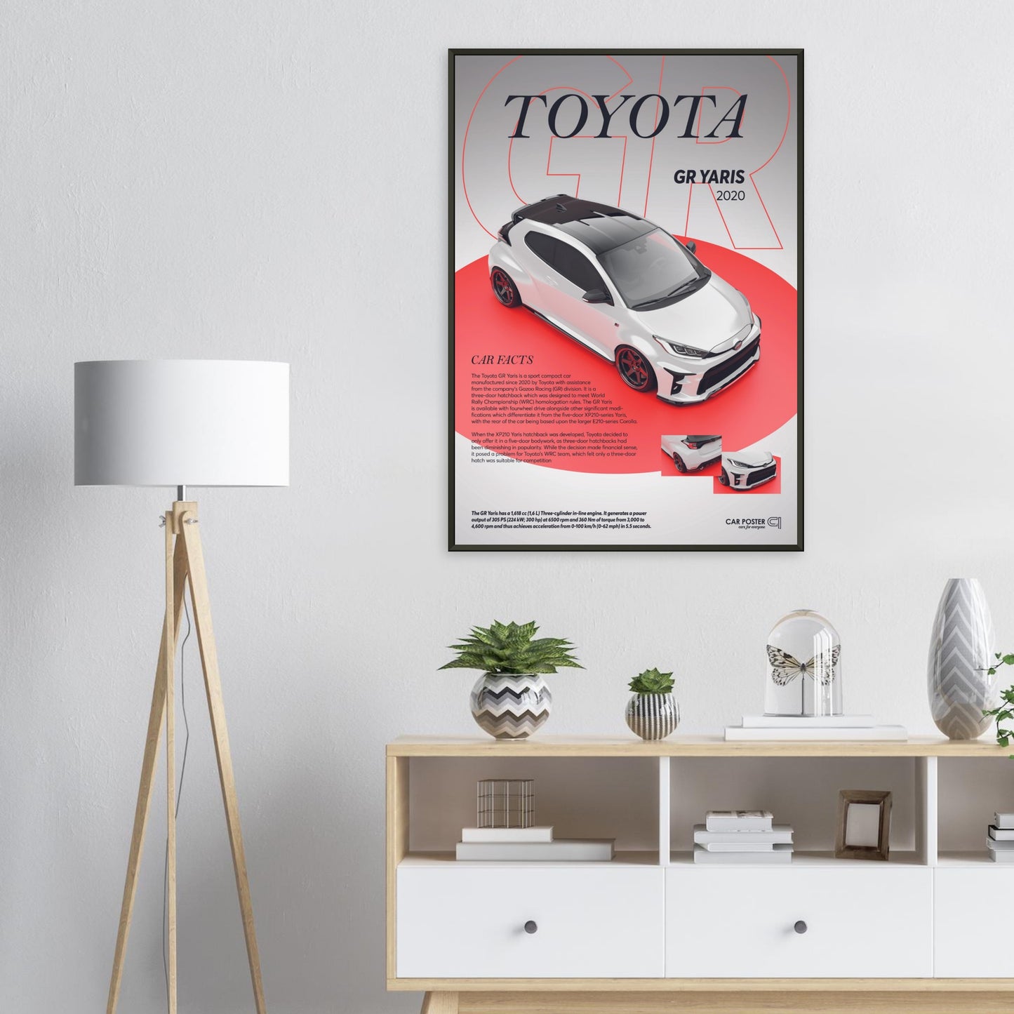 Framed Car Poster - Toyota GR Yaris - White