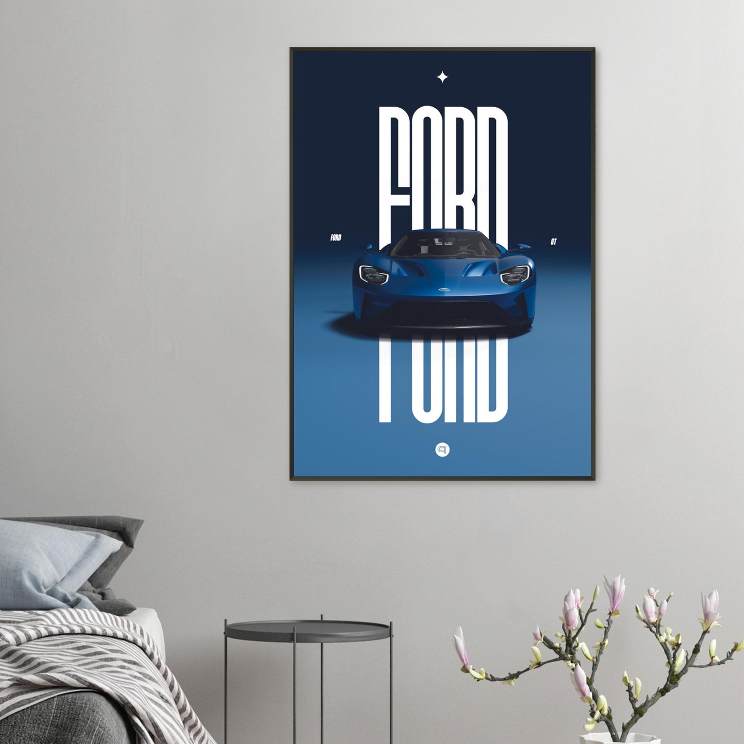 Framed Car Poster - Ford GT - Blue