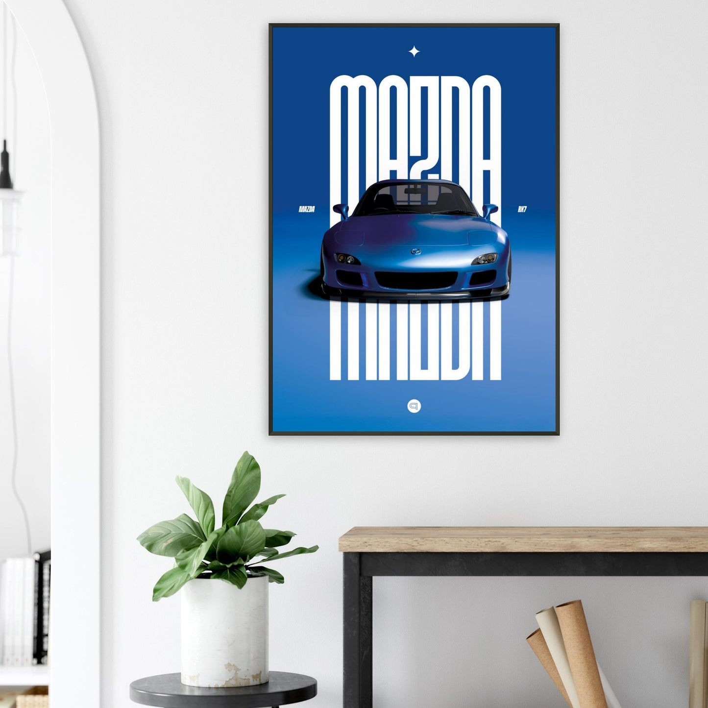 Framed Car Poster - Mazda RX7 - Blue