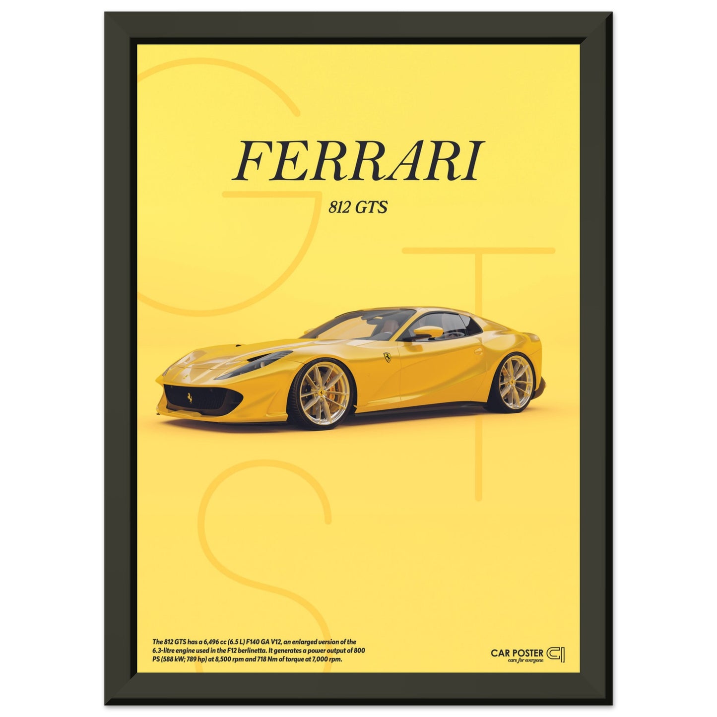 Framed Car Poster - Ferrari 812 GTS Letters - Yellow