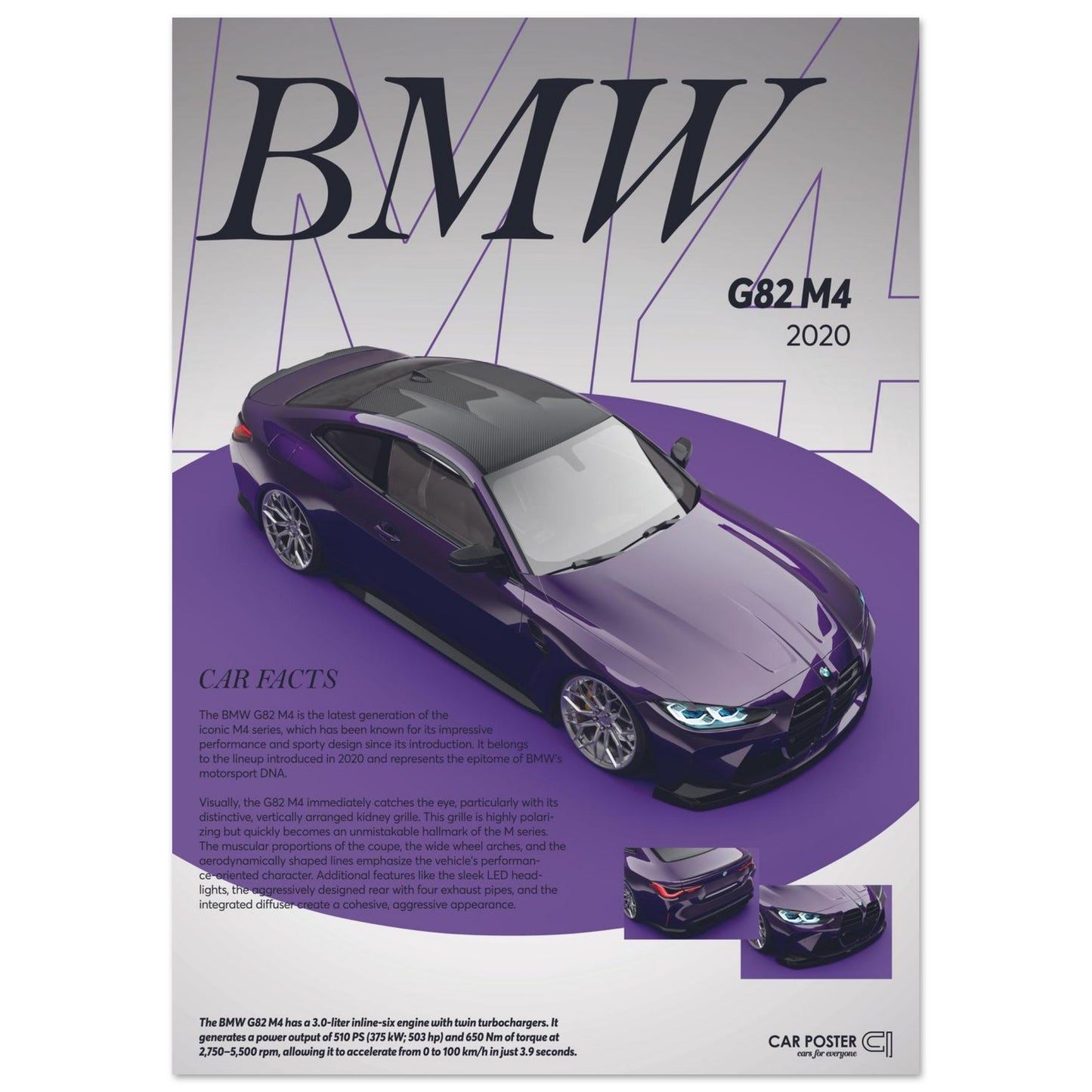 Car Poster - BMW G82 M4 - Purple