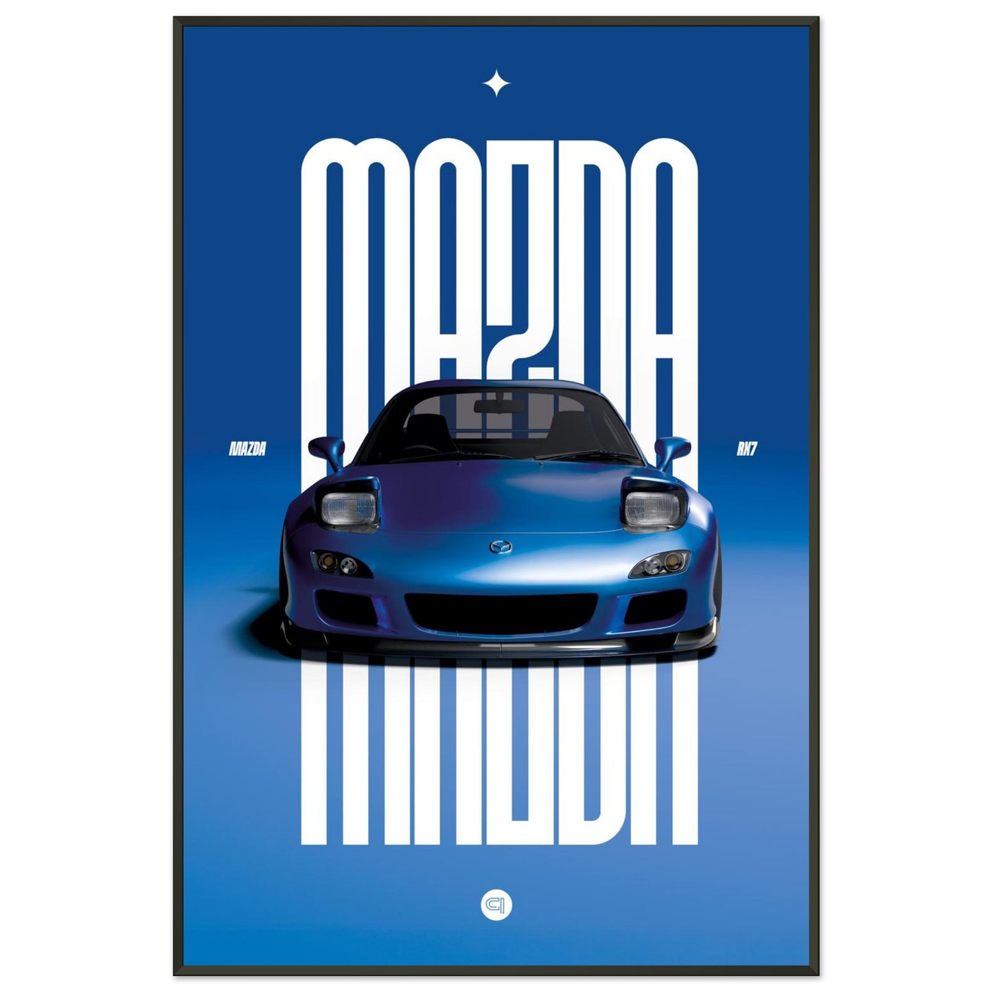 Framed Car Poster - Mazda RX7 - Blue Pop up