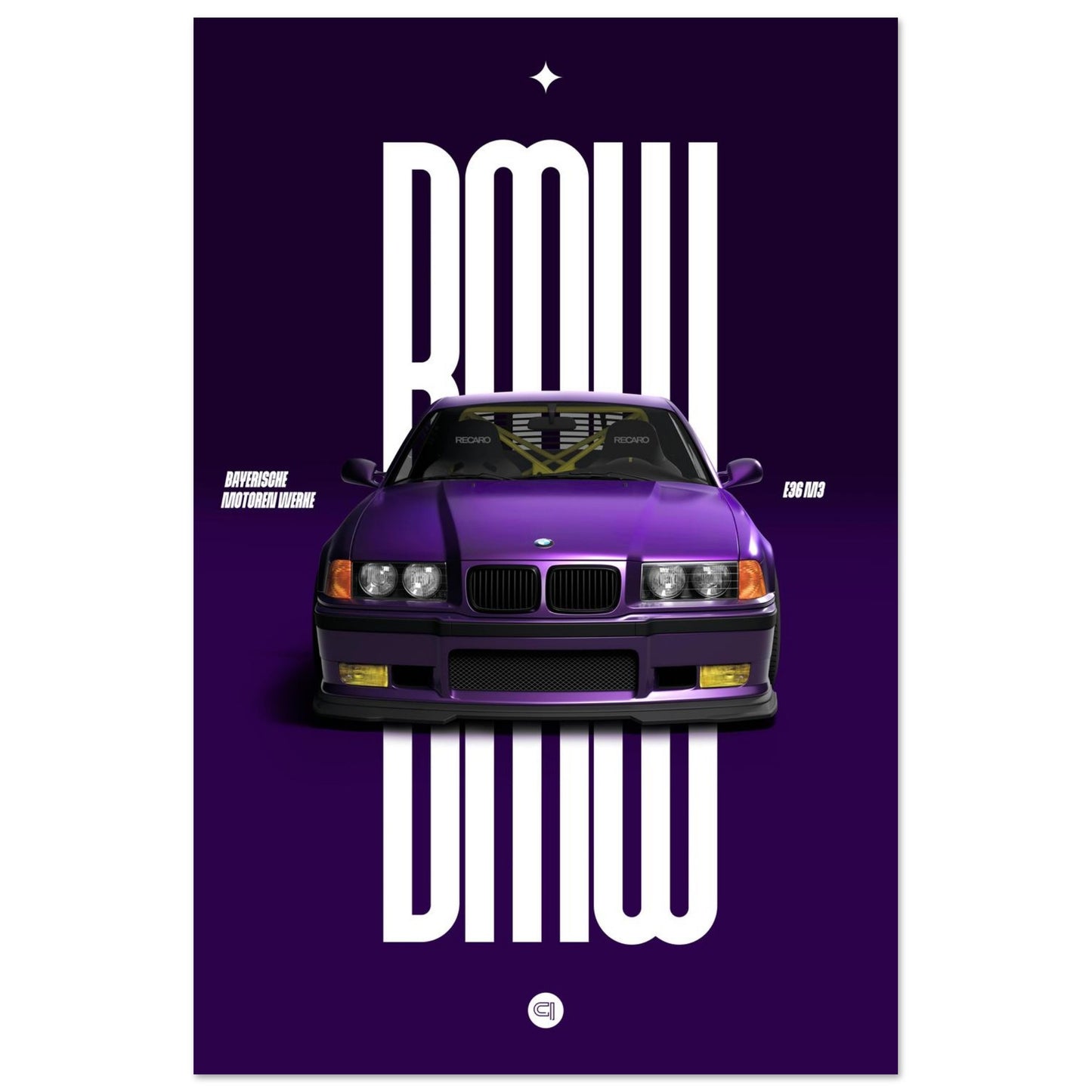 Car Poster - BMW E36 - Purple