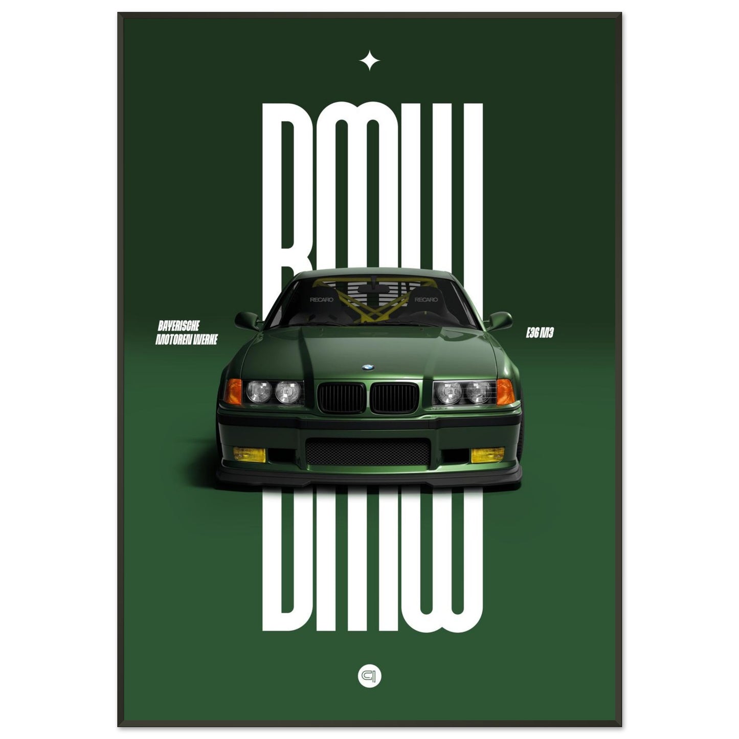 Framed Car Poster - BMW E36 - Green