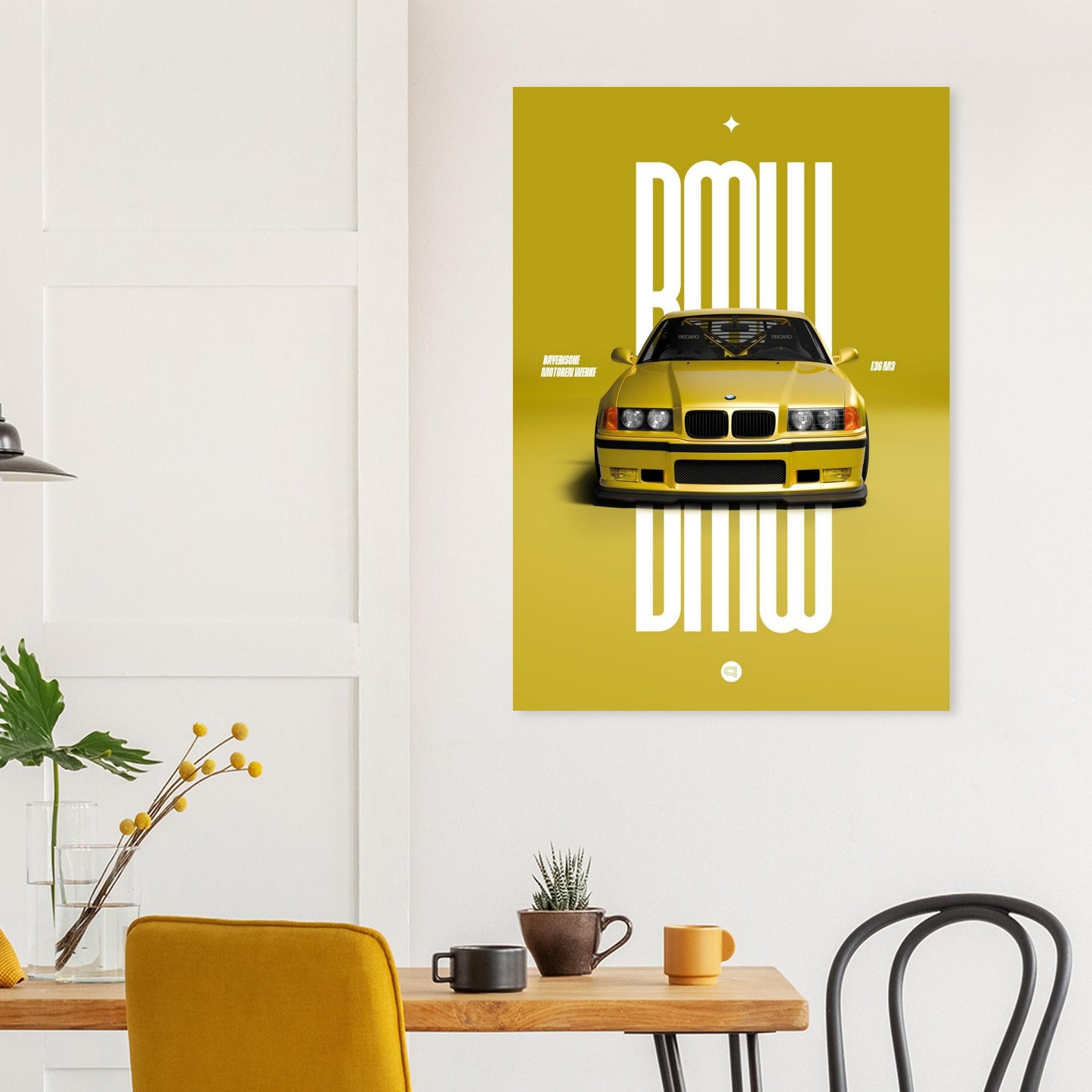 Car Poster - BMW E36 - Yellow