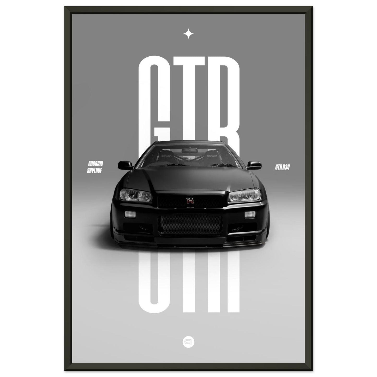 Framed Car Poster - Nissan Skyline GTR R34 - Black