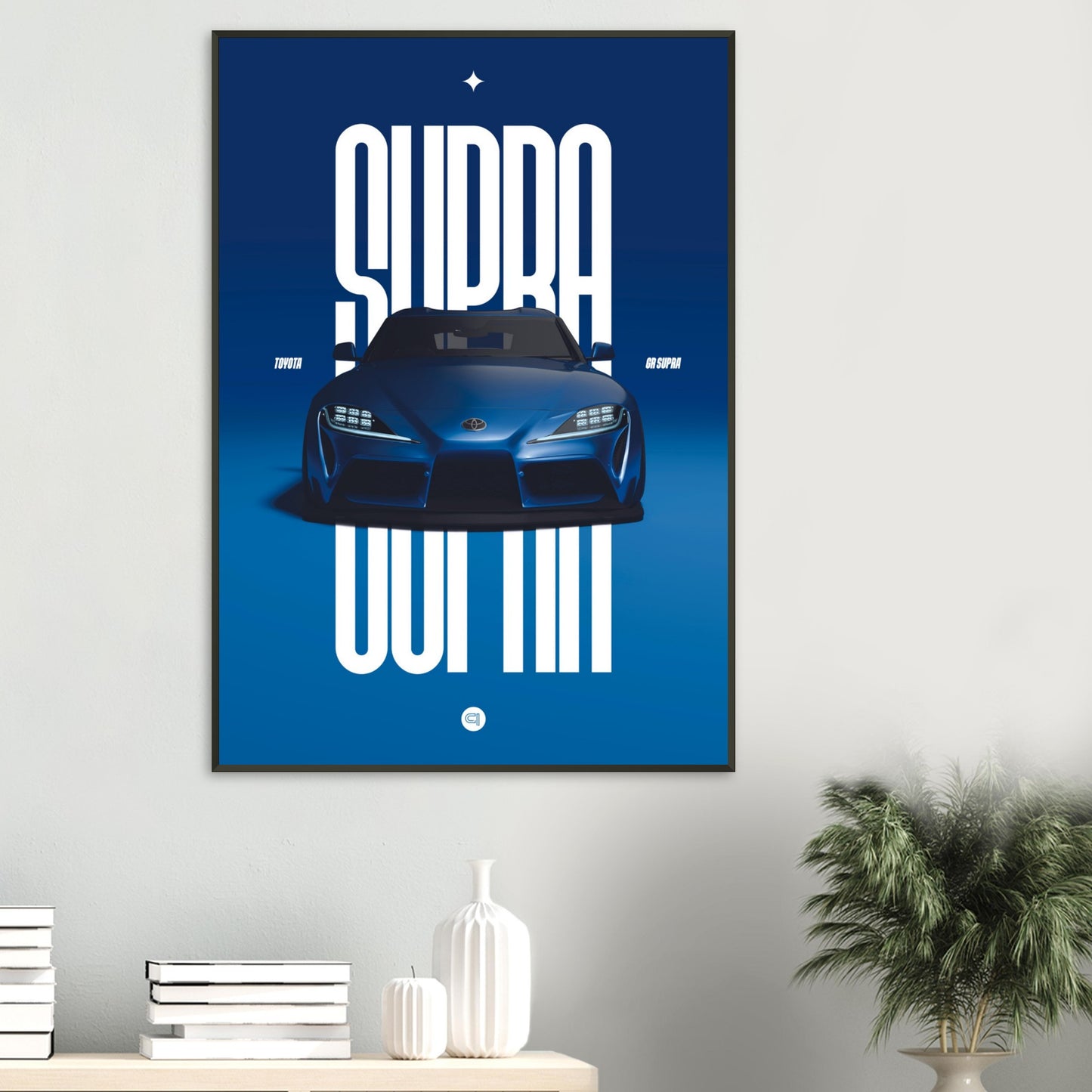 Framed Car Poster - Toyota GR Supra Bumper - Blue