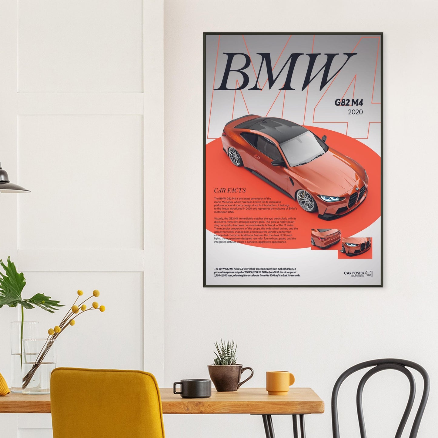 Framed Car Poster - BMW G82 M4 - Orange