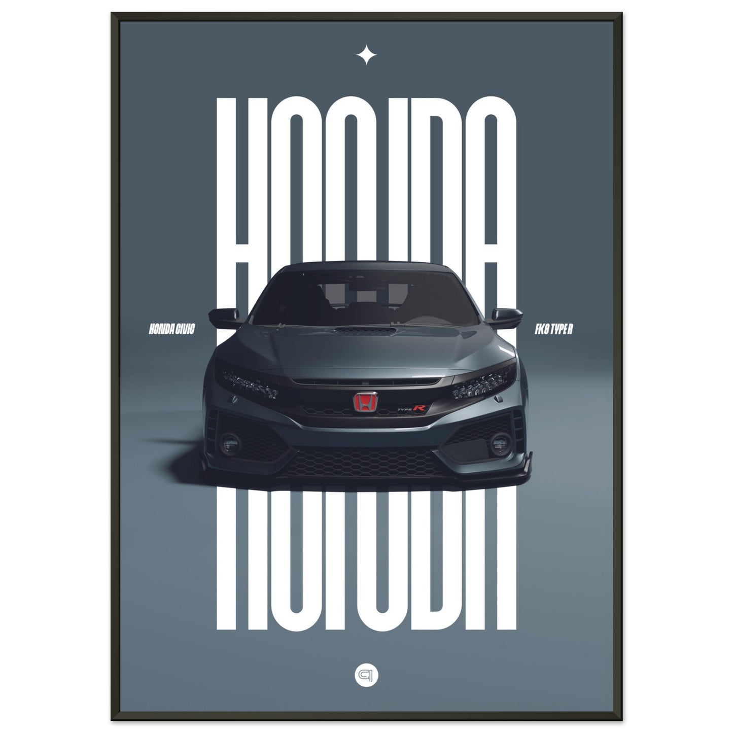 Framed Car Poster - Honda Civic FK8 Type R - Grey