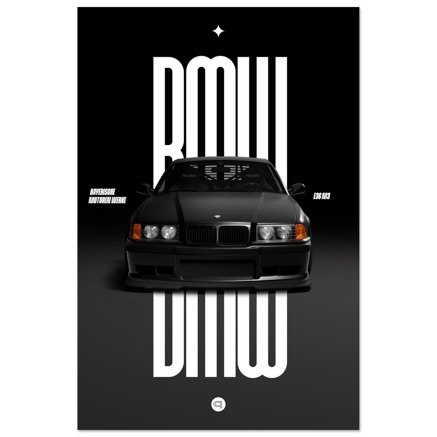 Car Poster - BMW E36 - Black