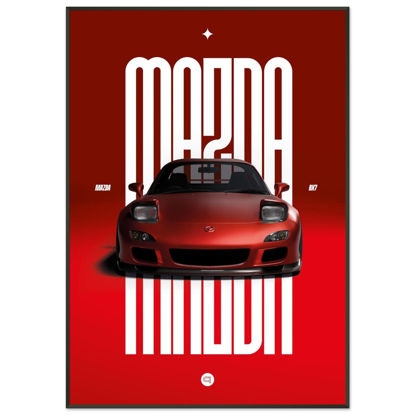 Framed Car Poster - Mazda RX7 - Red Pop up