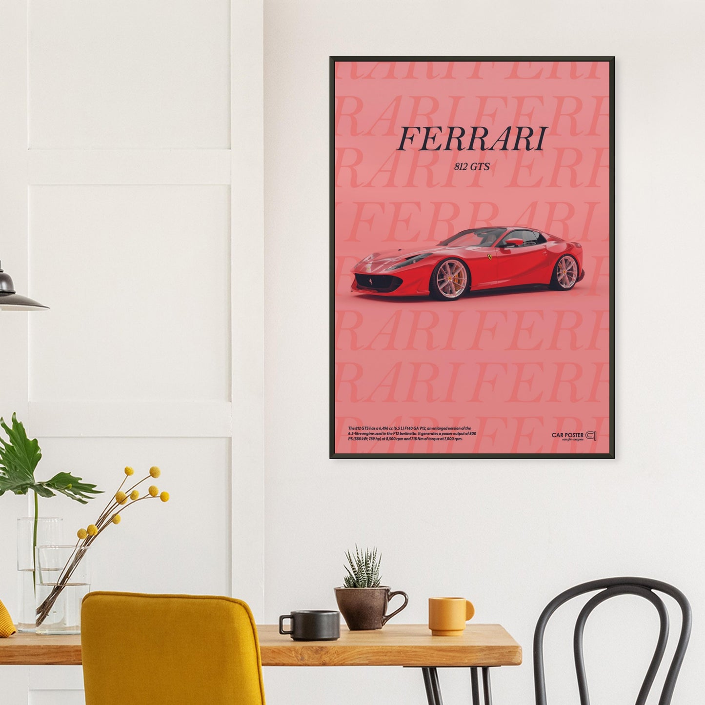 Framed Car Poster - Ferrari 812 GTS Typography - Red