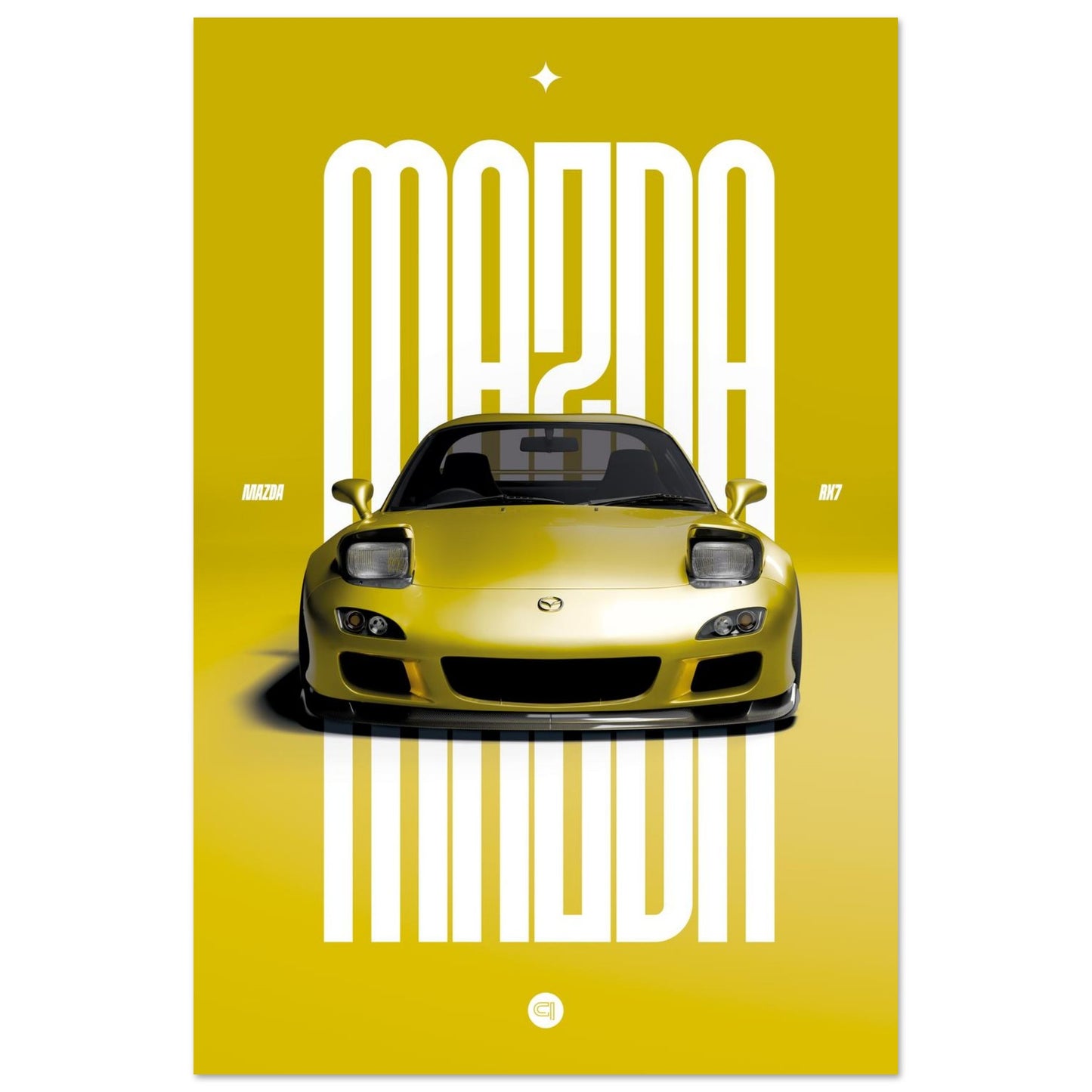 Car Poster - Mazda RX7 - Yellow Pop up