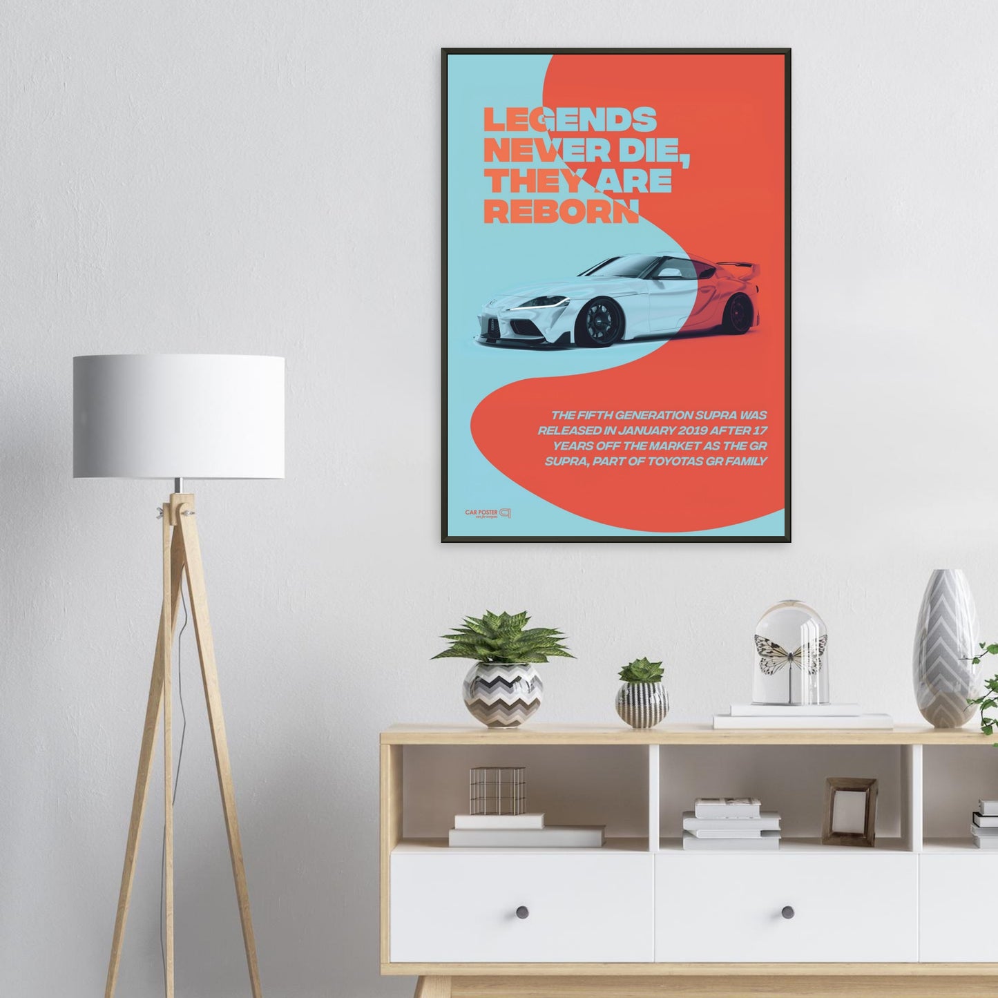 Framed Car Poster - Toyota GR Supra Legend - Orange