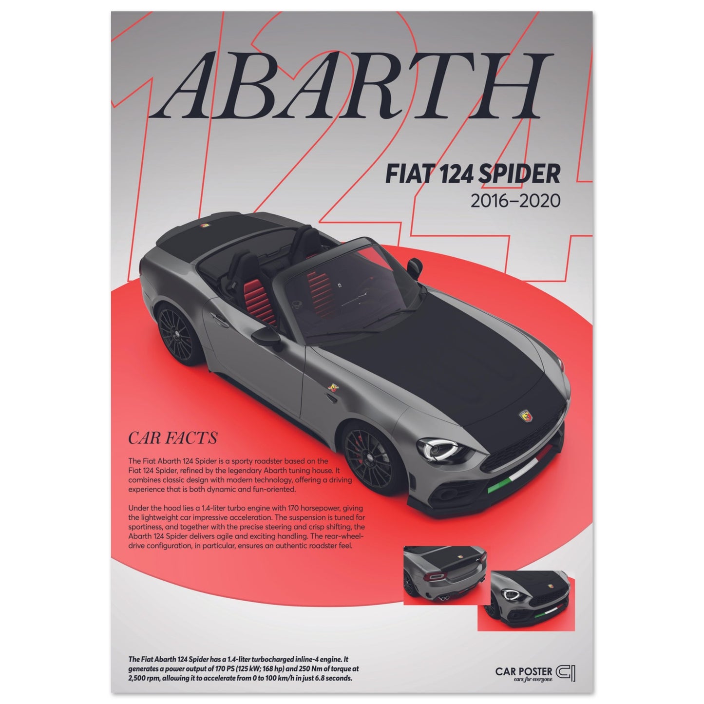 Car Poster - Fiat Abarth 124 Spider - grey