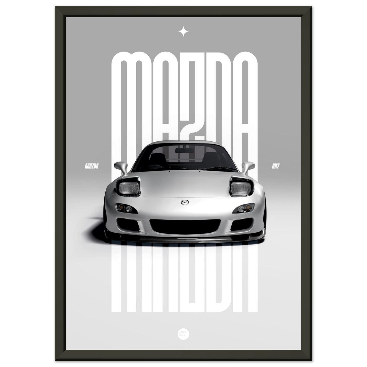 Framed Car Poster - Mazda RX7 - White Pop up
