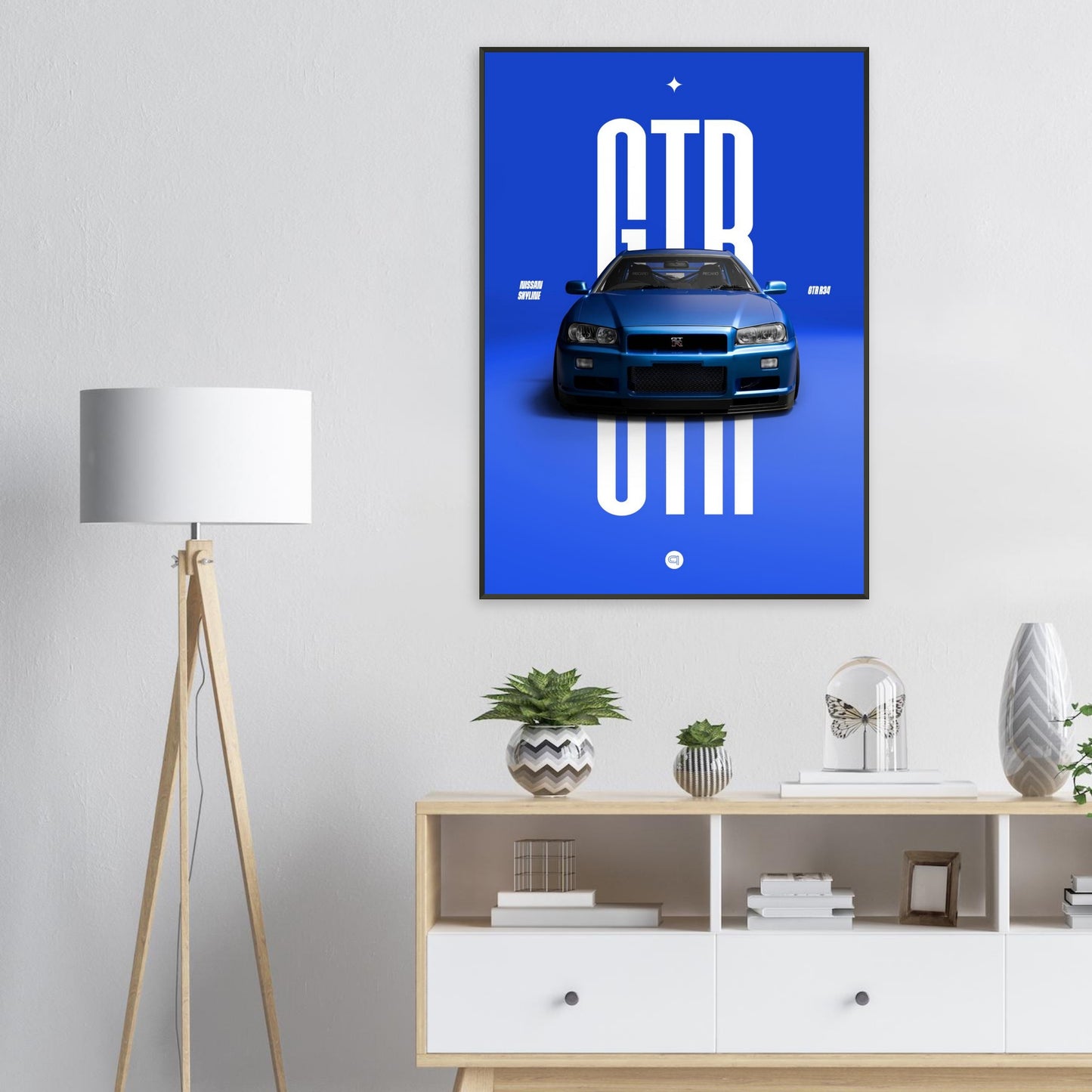 Framed Car Poster - Nissan Skyline GTR R34 - Blue