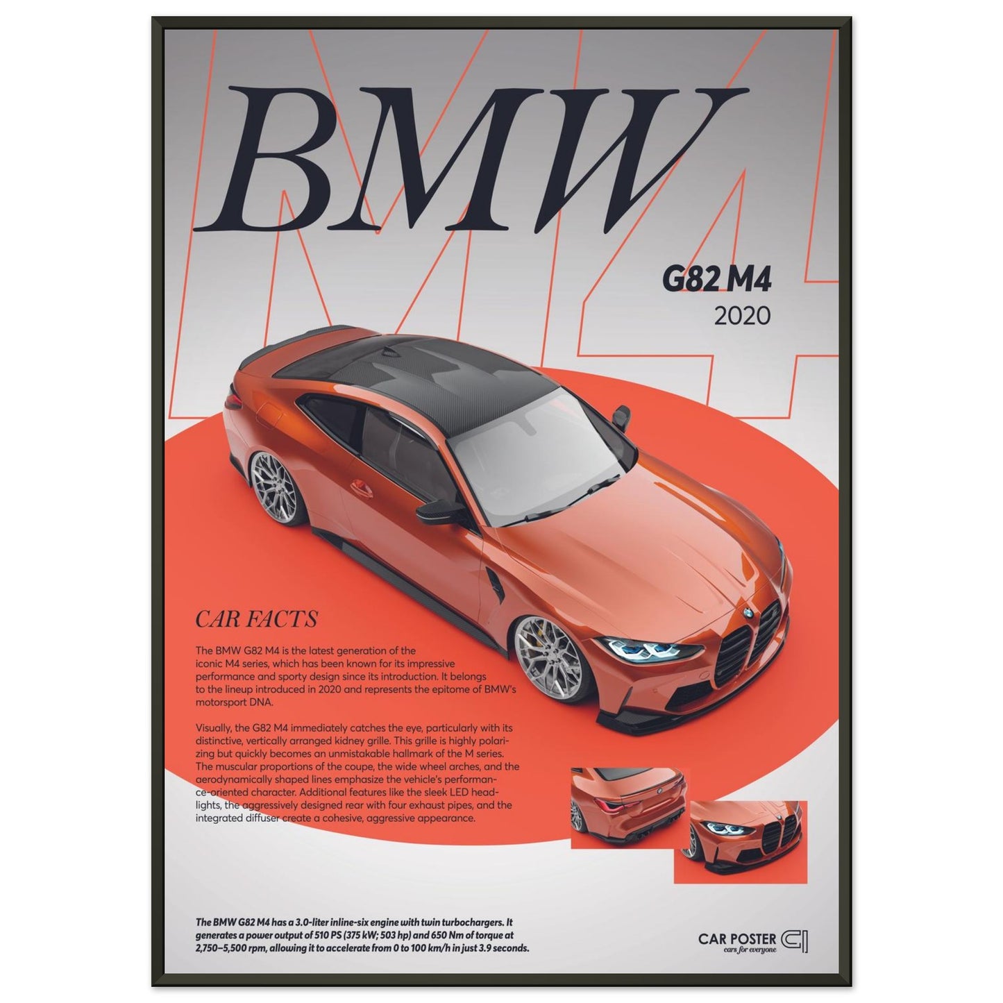 Framed Car Poster - BMW G82 M4 - Orange
