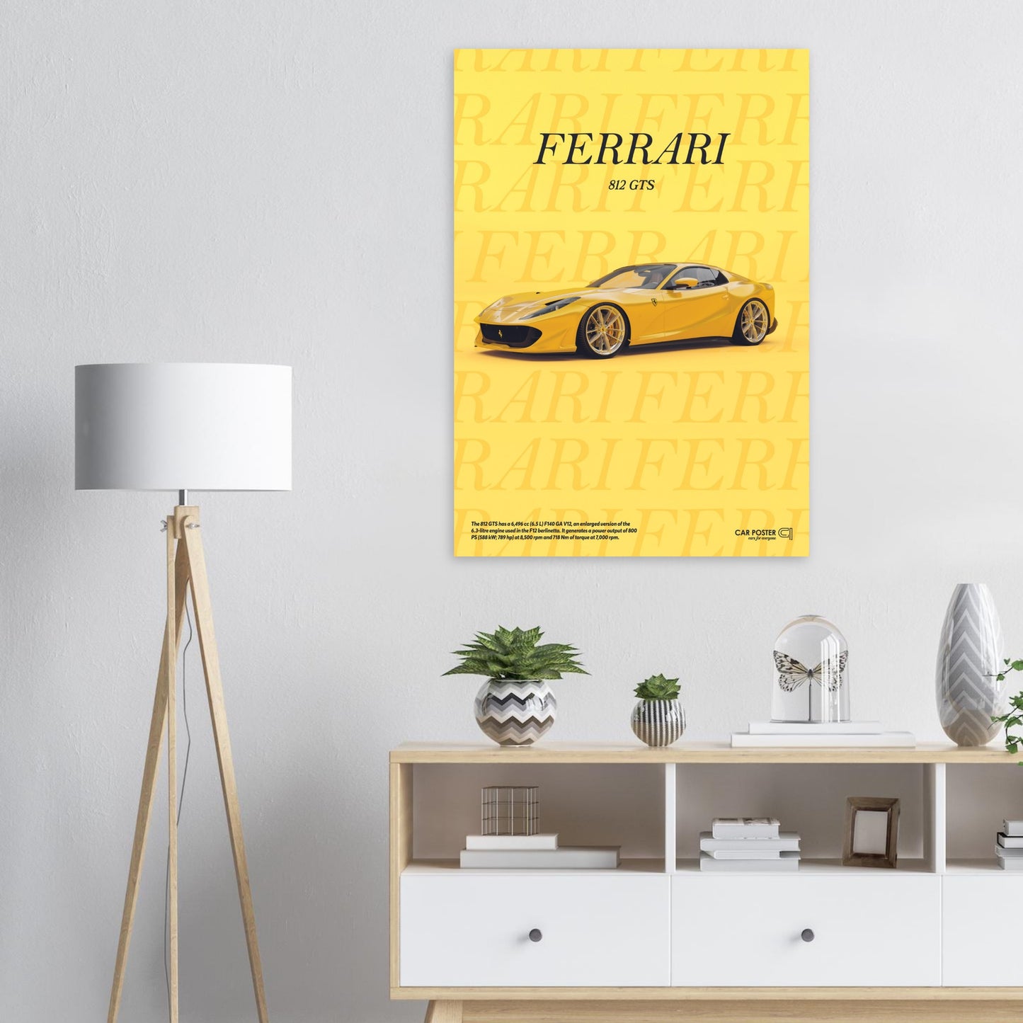 Car Poster - Ferrari 812 GTS Typography - Yellow
