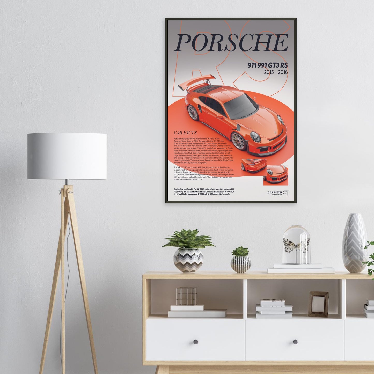 Framed Car Poster - Porsche 911 991 GT3 RS - Lava Orange