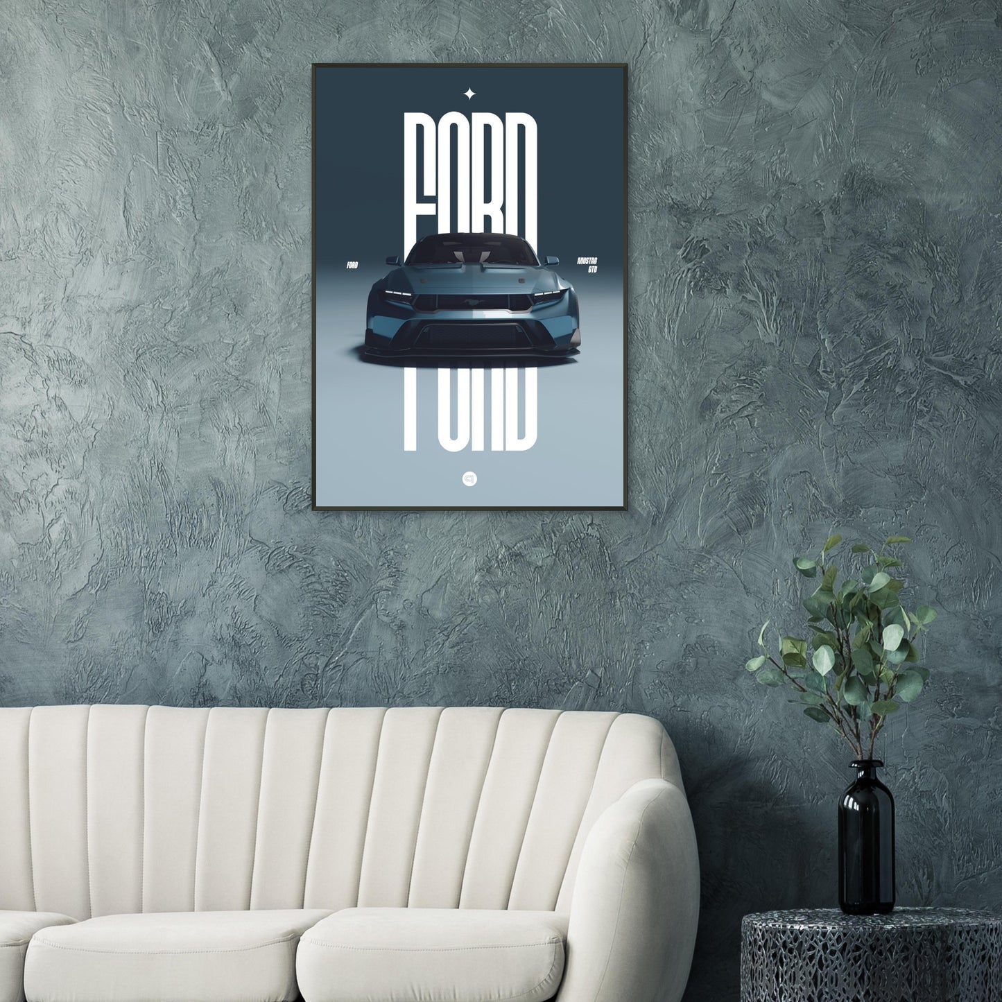 Framed Car Poster - Ford Mustang GTD - Blue