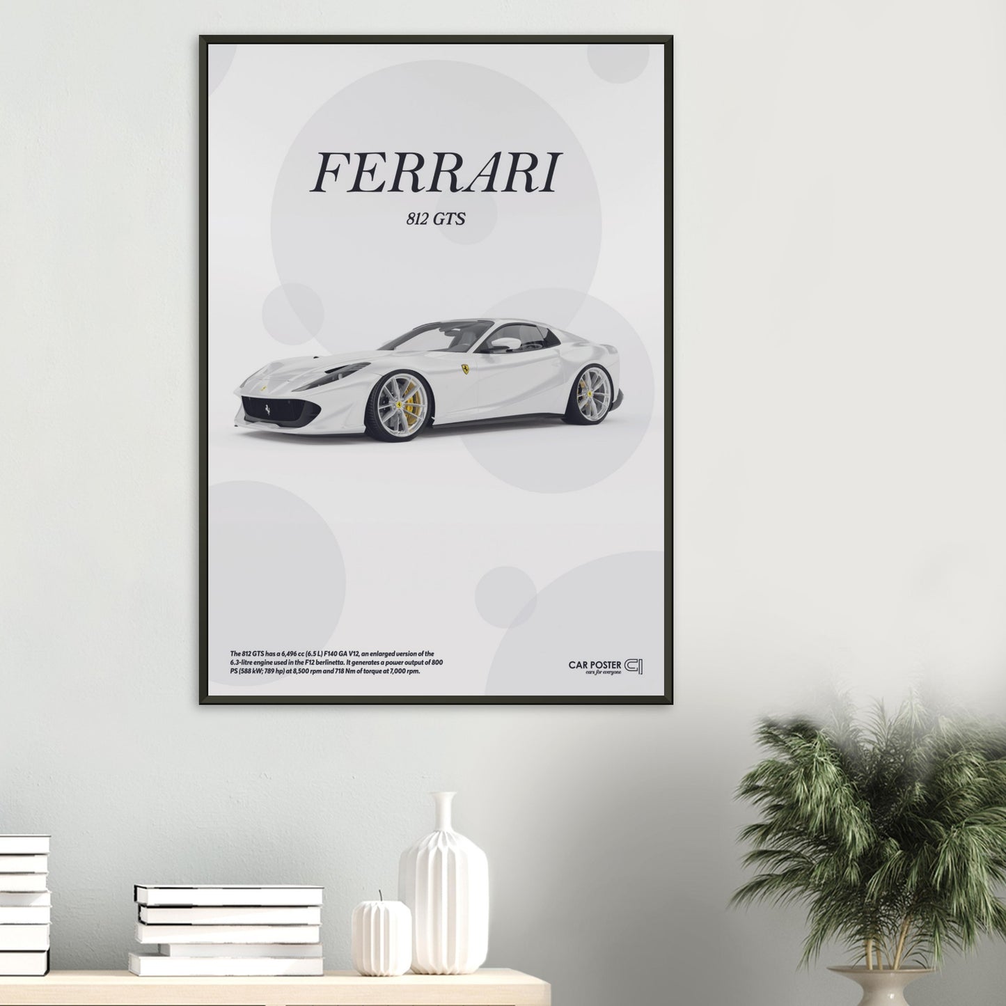 Framed Car Poster - Ferrari 812 GTS Bubblegum - White