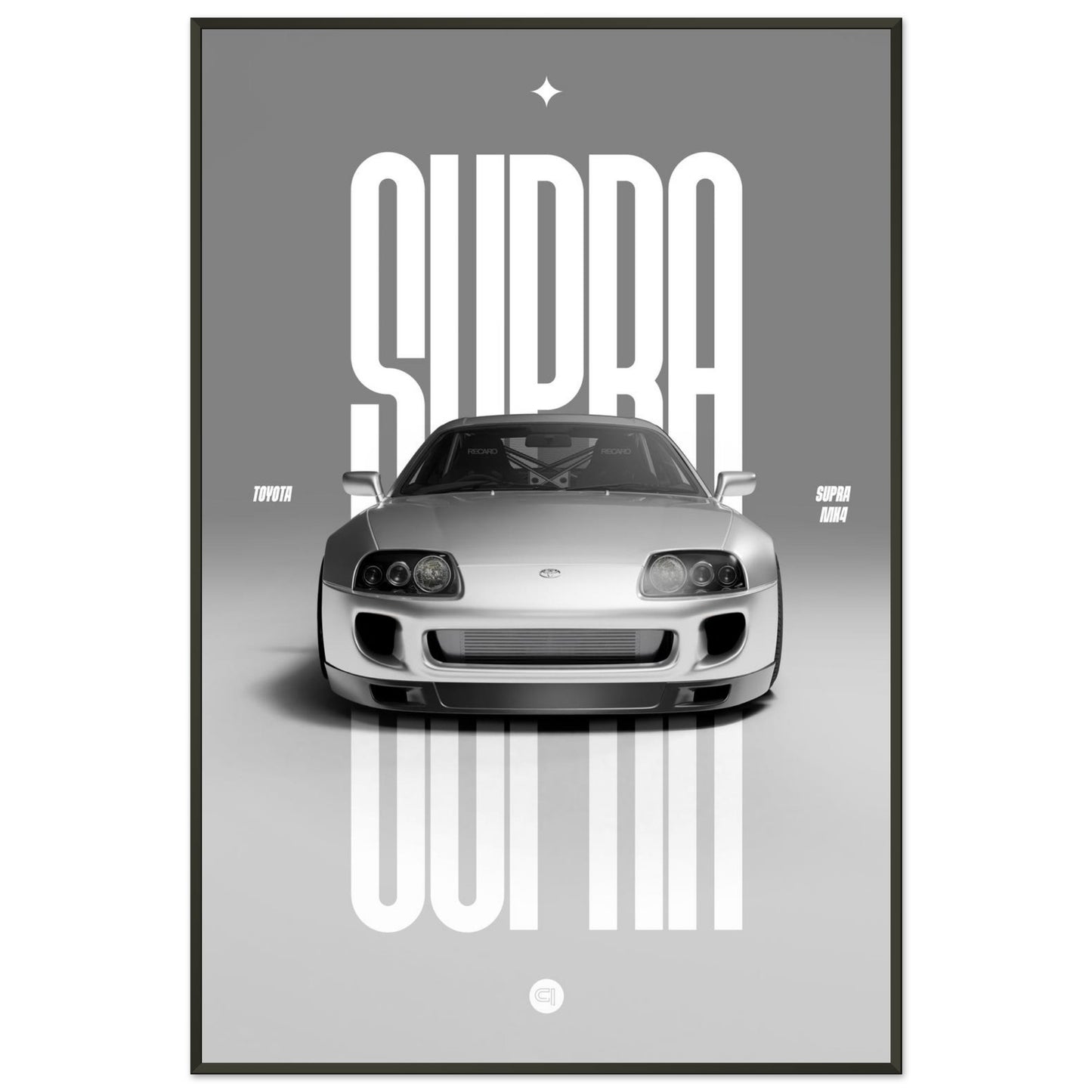 Framed Car Poster - Toyota Supra MK4 - White