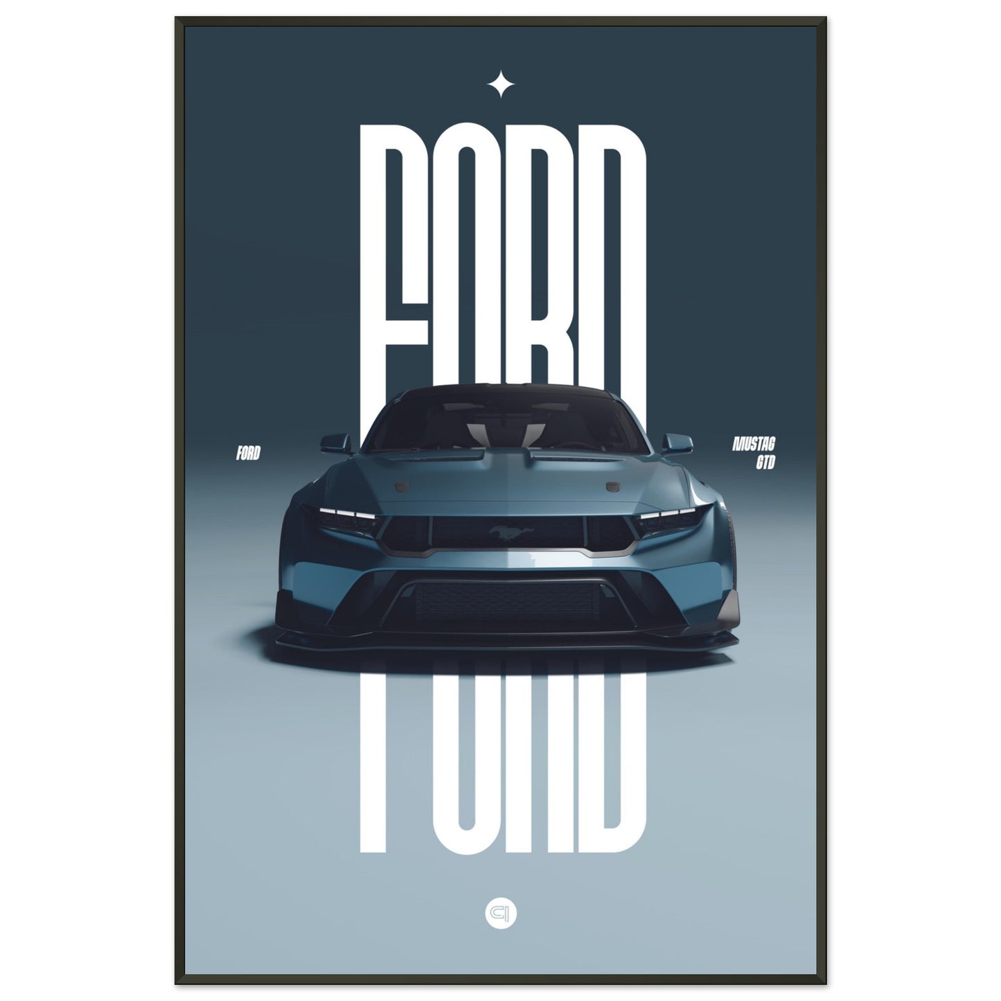 Framed Car Poster - Ford Mustang GTD - Blue