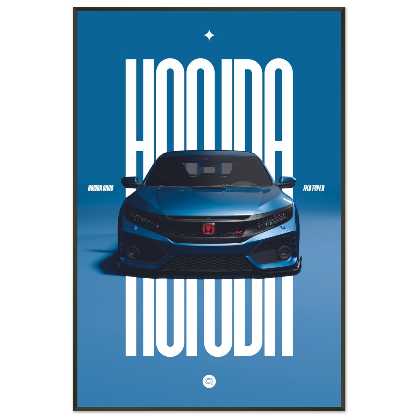 Framed Car Poster - Honda Civic FK8 Type R - Blue