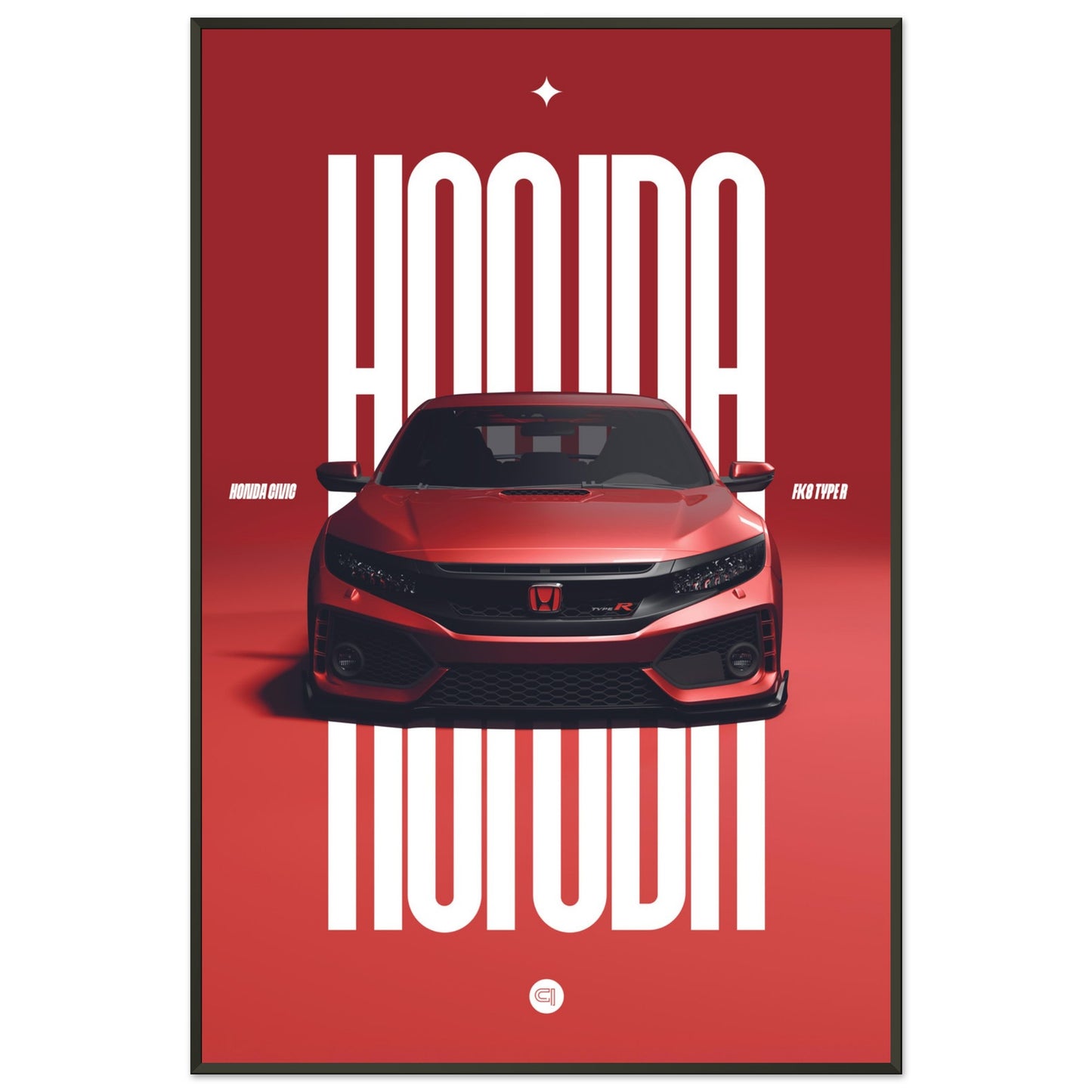 Framed Car Poster - Honda Civic FK8 Type R - Red