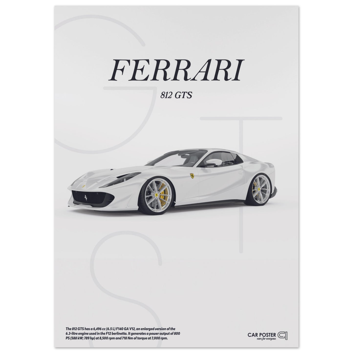 Car Poster - Ferrari 812 GTS Letters - White