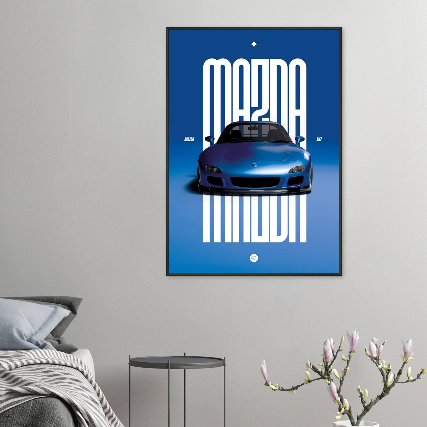 Framed Car Poster - Mazda RX7 - Blue