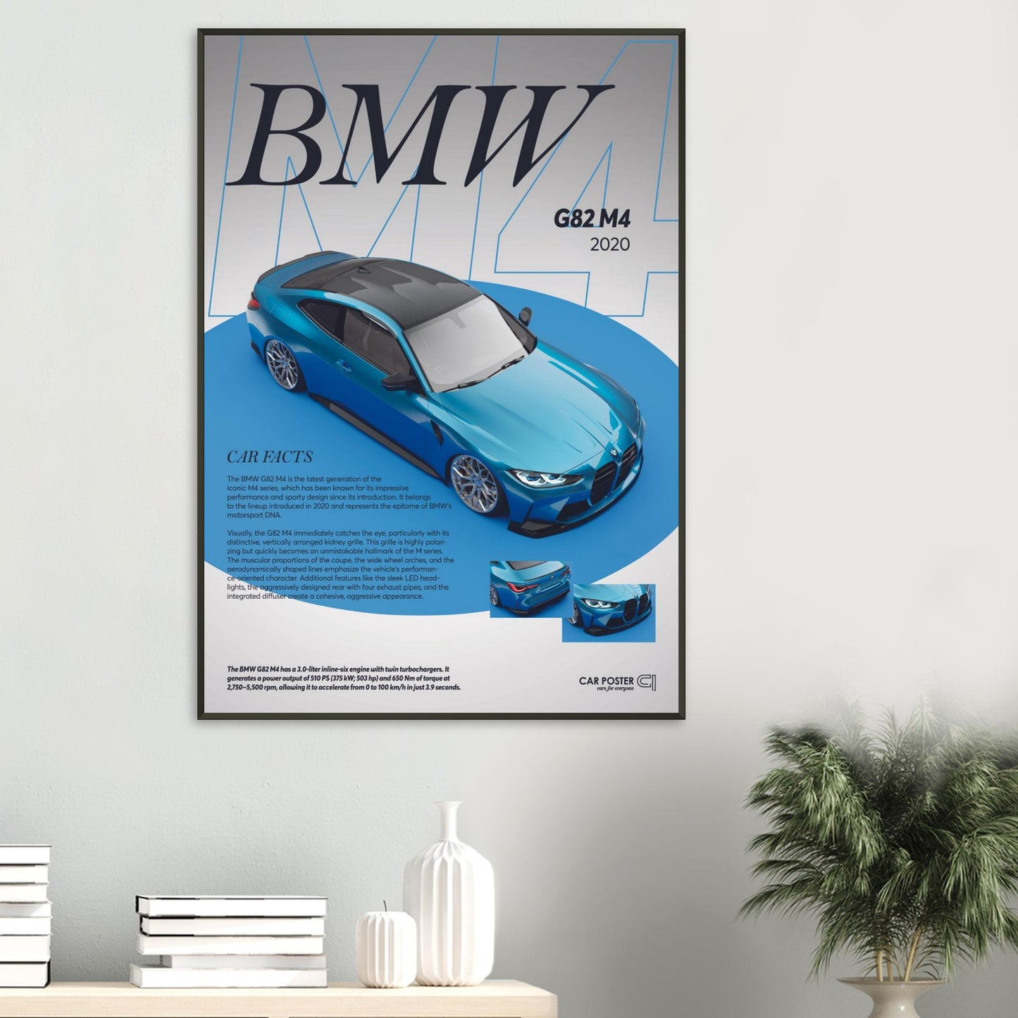 Framed Car Poster - BMW G82 M4 - Blue