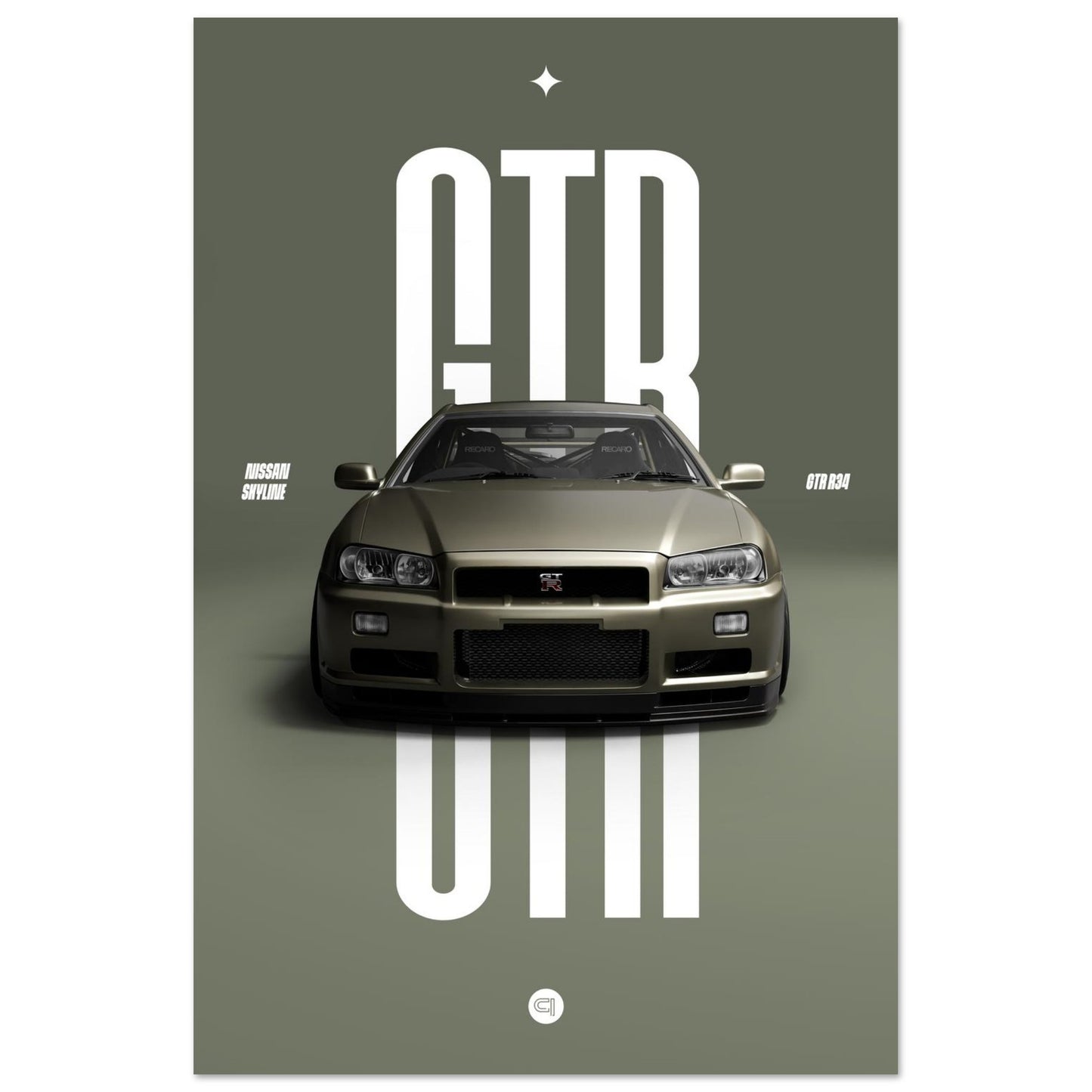 Car Poster - Nissan Skyline GTR R34 - Millenium Jade