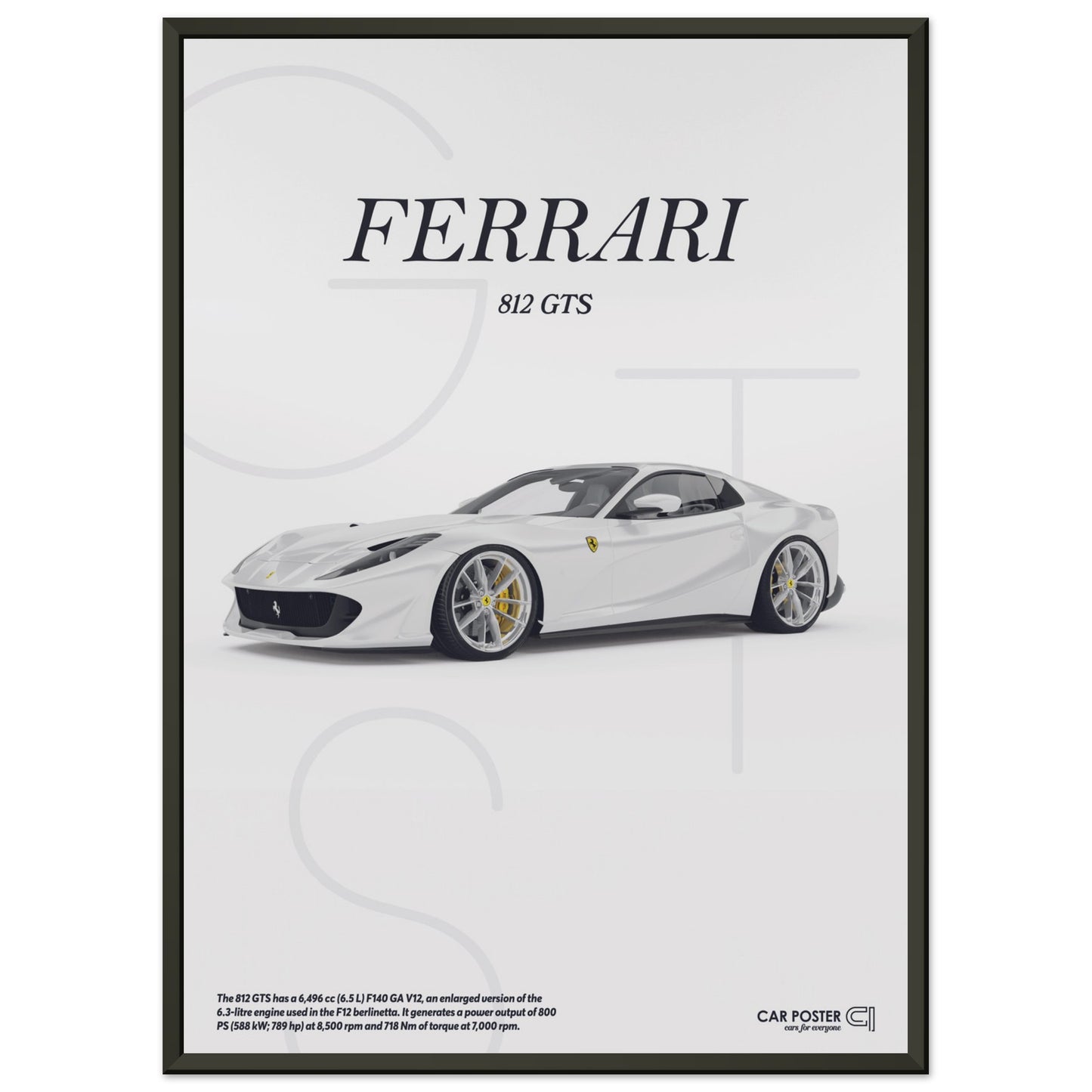 Framed Car Poster - Ferrari 812 GTS Letters - White