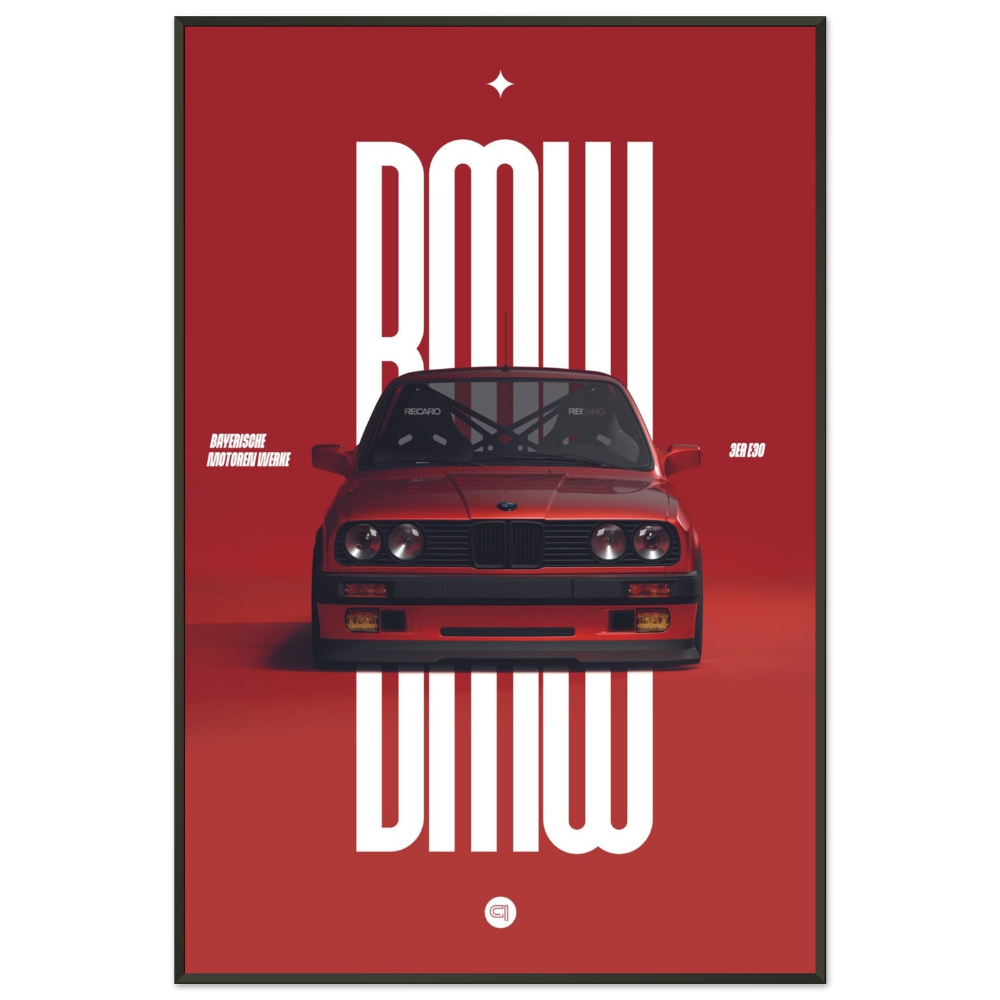Framed Car Poster - BMW E30 - Red