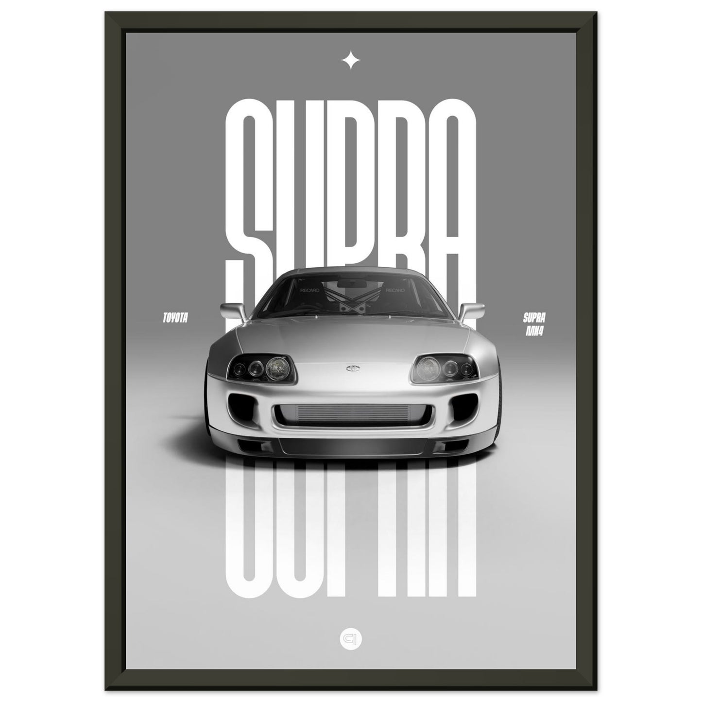 Framed Car Poster - Toyota Supra MK4 - White
