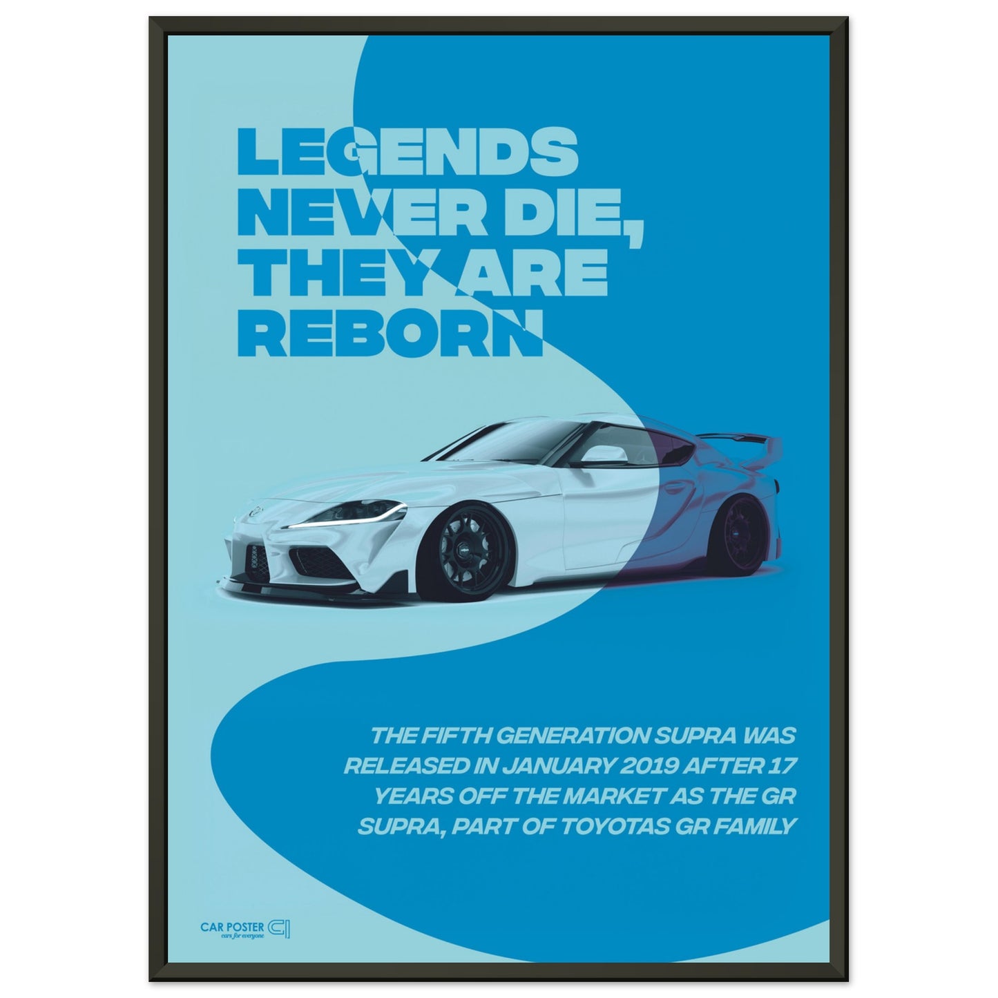 Framed Car Poster - Toyota GR Supra Legend - Blue