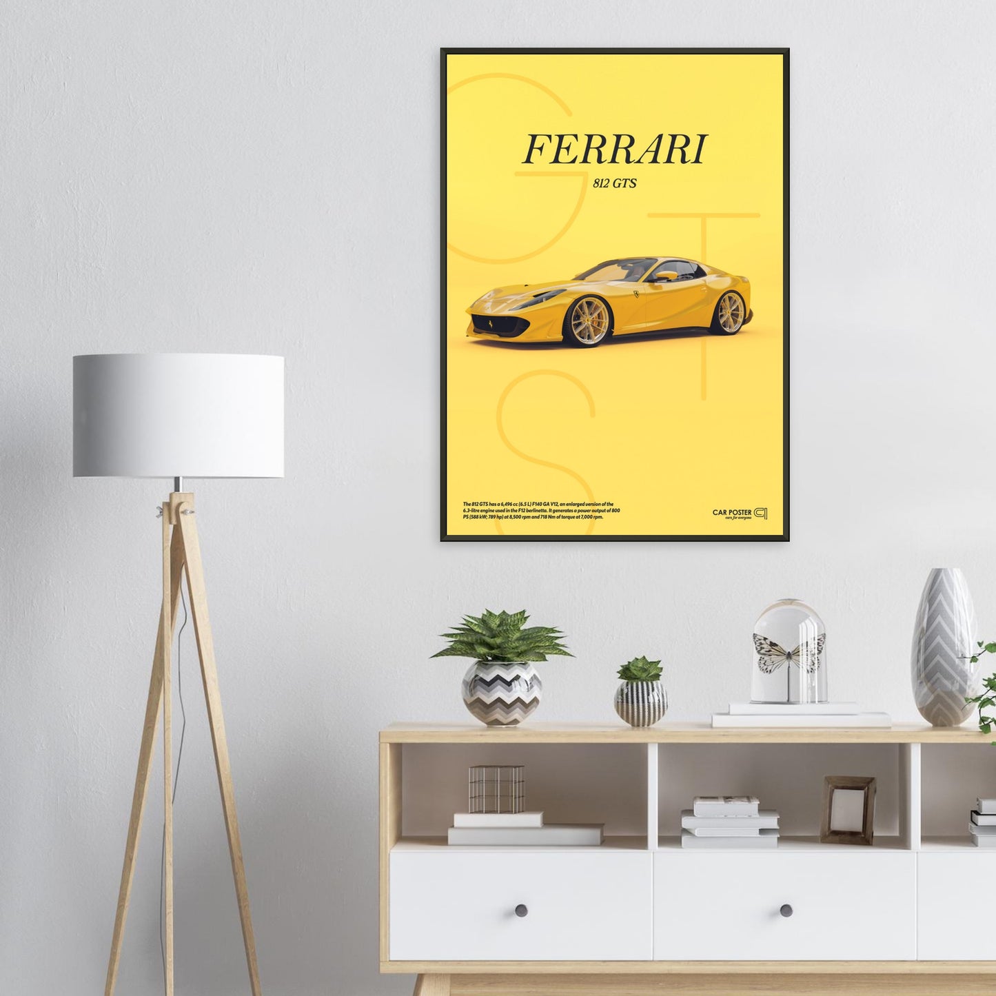 Framed Car Poster - Ferrari 812 GTS Letters - Yellow