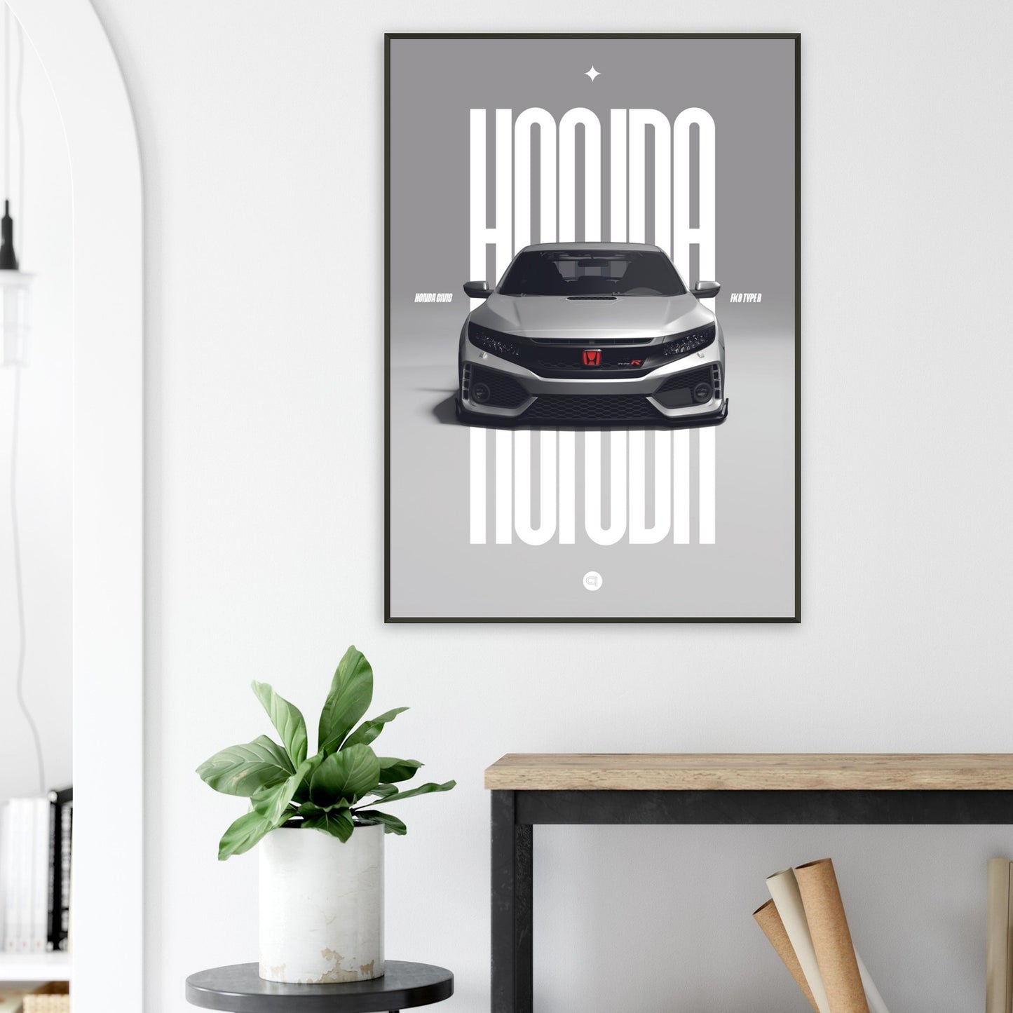 Framed Car Poster - Honda Civic FK8 Type R - White