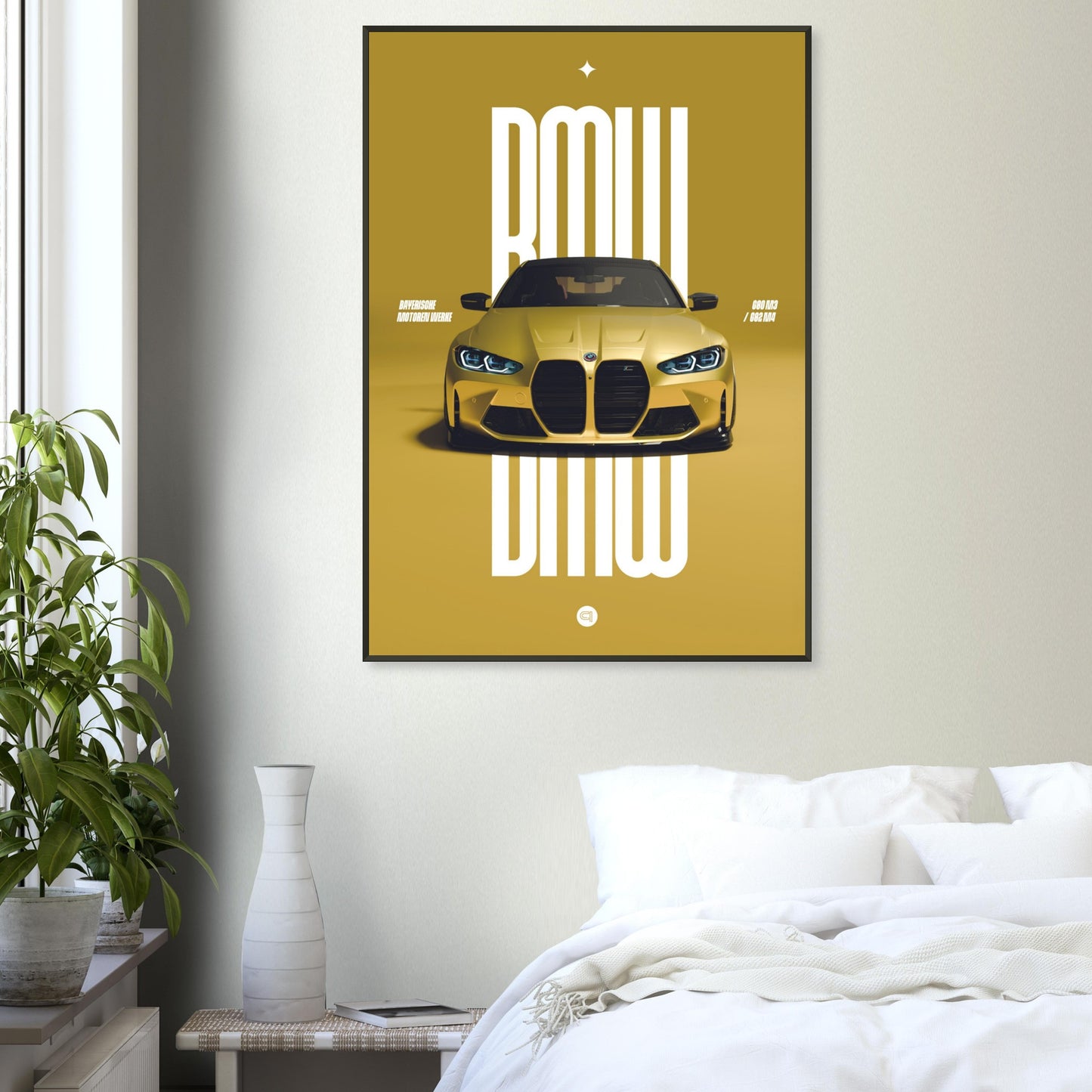 Framed Car Poster - BMW G80 M3 / G82 M4 Bumper - Yellow