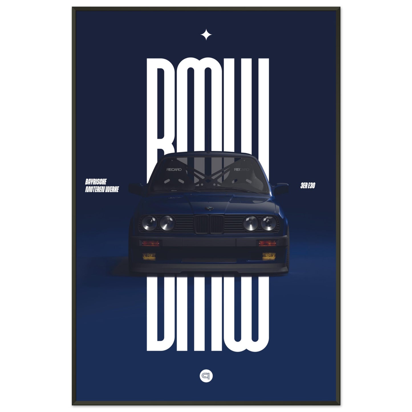 Framed Car Poster - BMW E30 - Darkblue