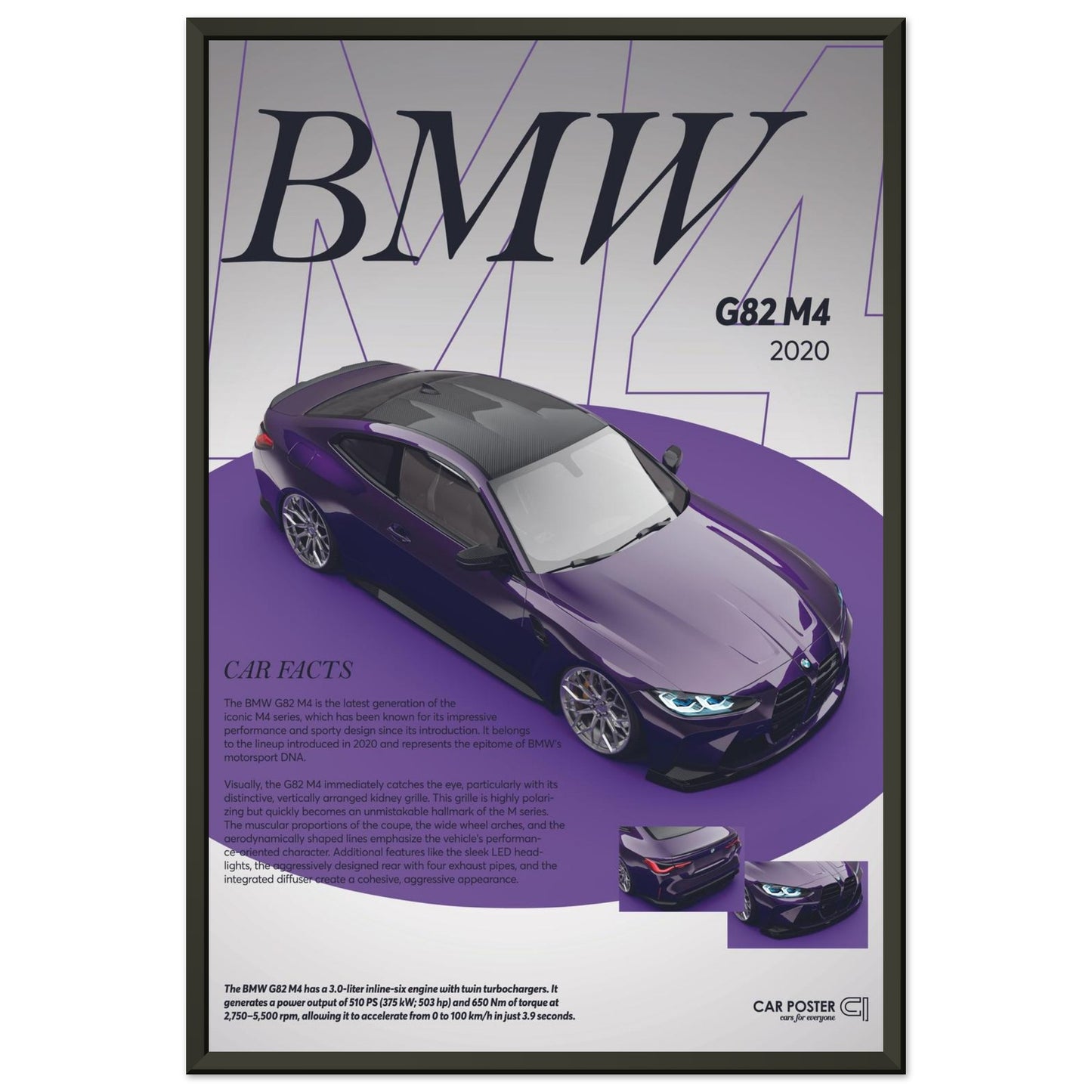 Framed Car Poster - BMW G82 M4 - Purple