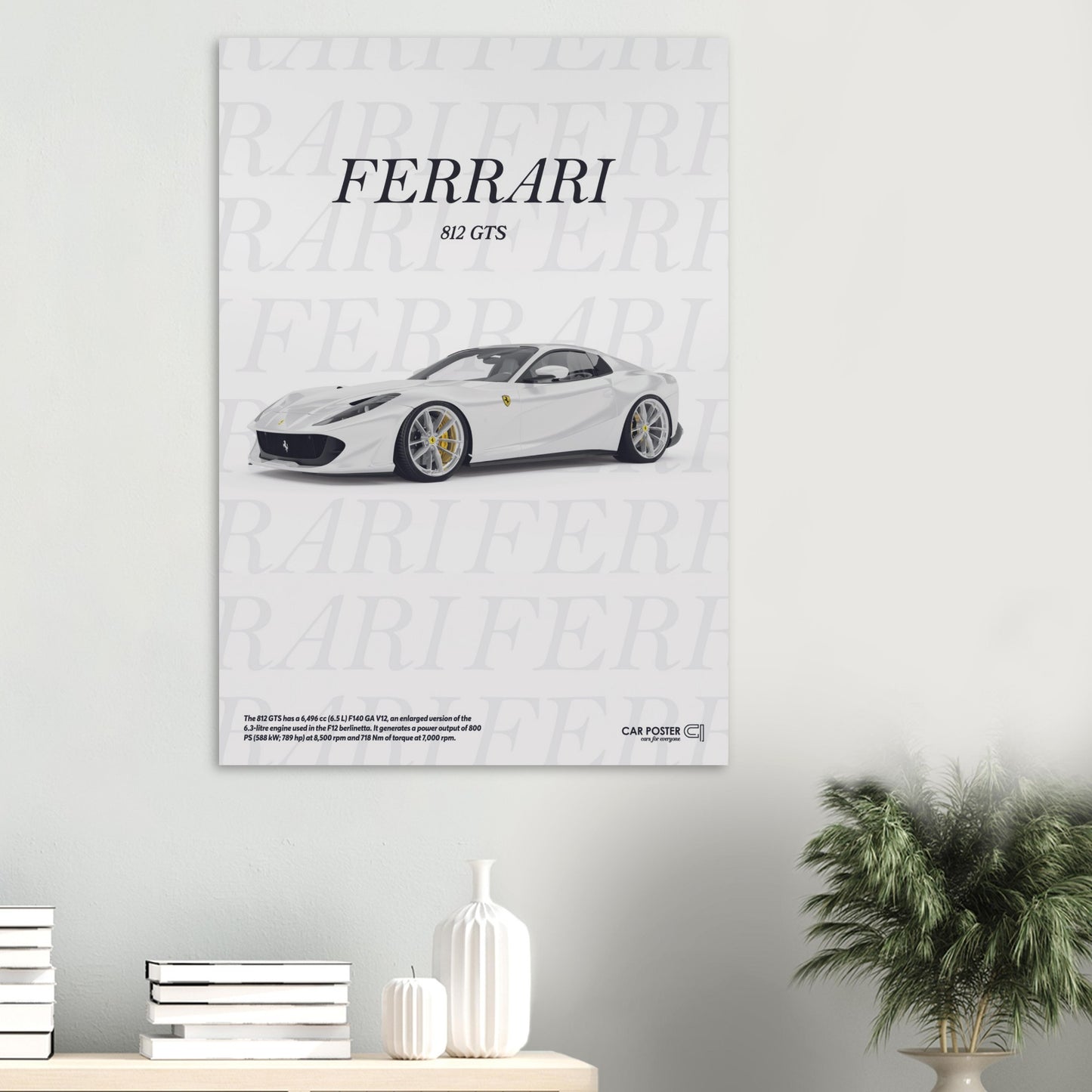 Car Poster - Ferrari 812 GTS Typography - White